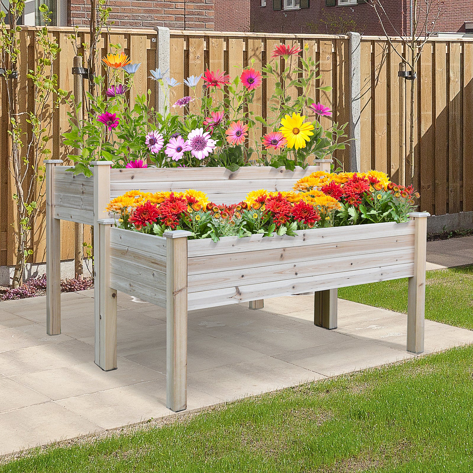 2-Tier Wooden Raised Garden Bed with Drainage hole for Flowers, Vegetables, Herbs, Natural - Image 3