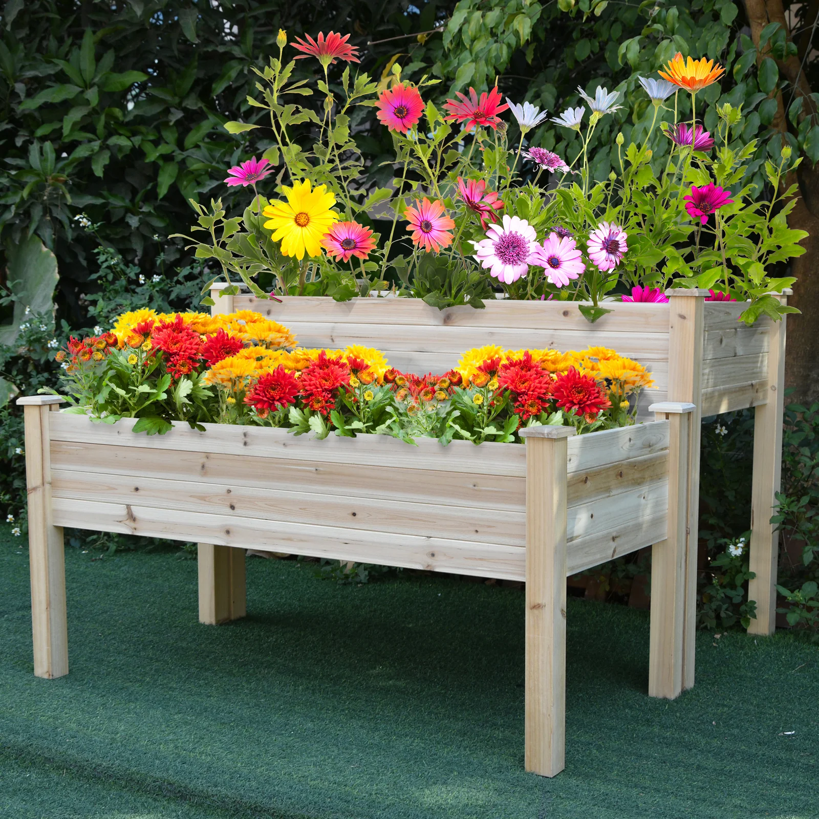 2-Tier Wooden Raised Garden Bed with Drainage hole for Flowers, Vegetables, Herbs, Natural - Image 4