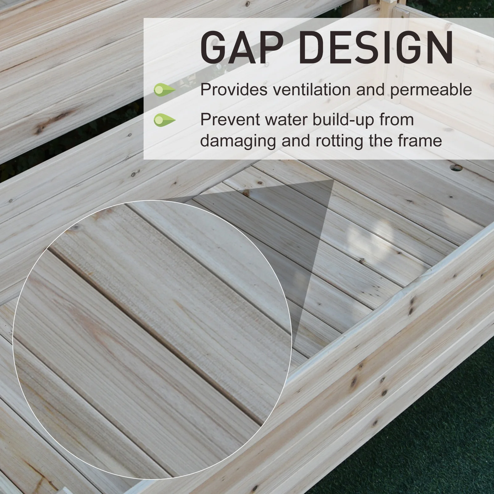 2-Tier Wooden Raised Garden Bed with Drainage hole for Flowers, Vegetables, Herbs, Natural - Image 9