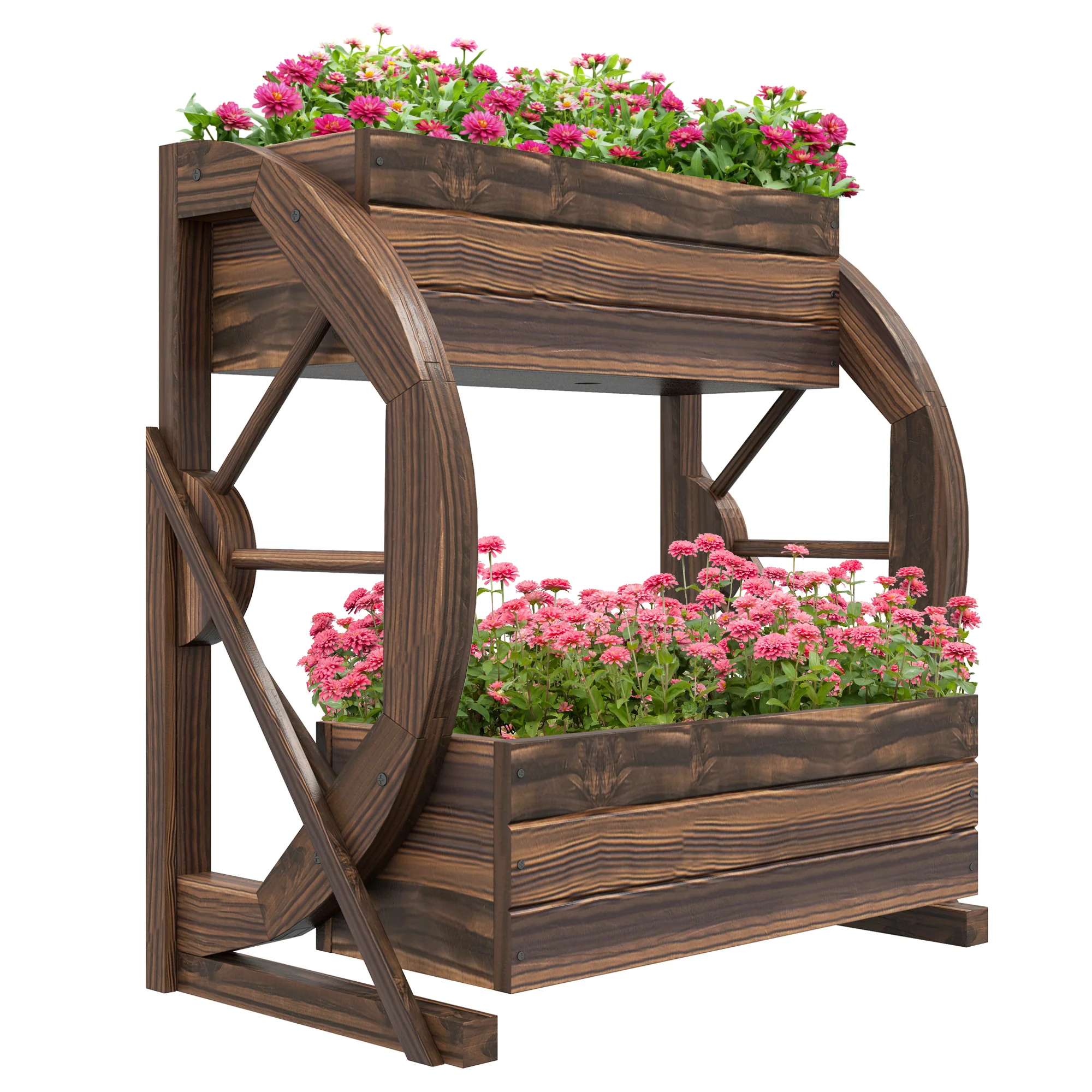 2-Tier Raised Garden Bed, Wooden Wagon Planter Boxes with Drainage Holes, for Vegetables Flowers Herbs, 22" x 13" x 22"