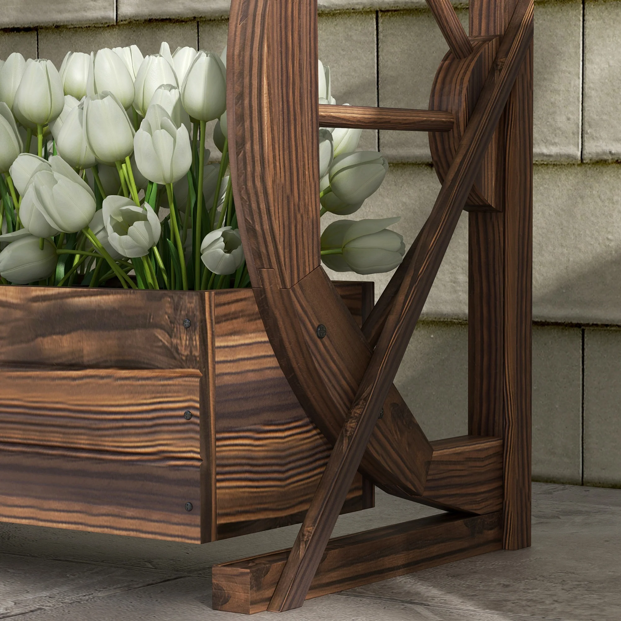 2-Tier Raised Garden Bed, Wooden Wagon Planter Boxes with Drainage Holes, for Vegetables Flowers Herbs, 22" x 13" x 22" - Image 11