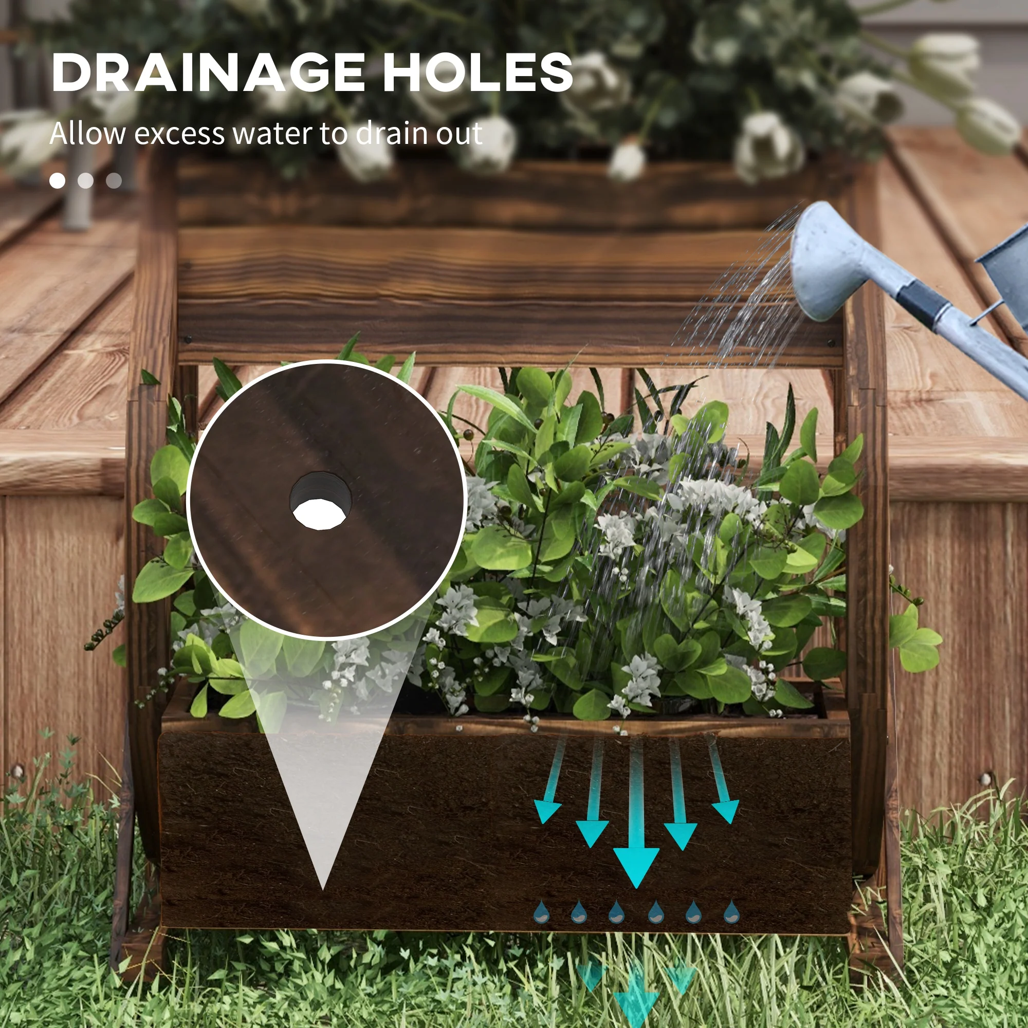 2-Tier Raised Garden Bed, Wooden Wagon Planter Boxes with Drainage Holes, for Vegetables Flowers Herbs, 22" x 13" x 22" - Image 7