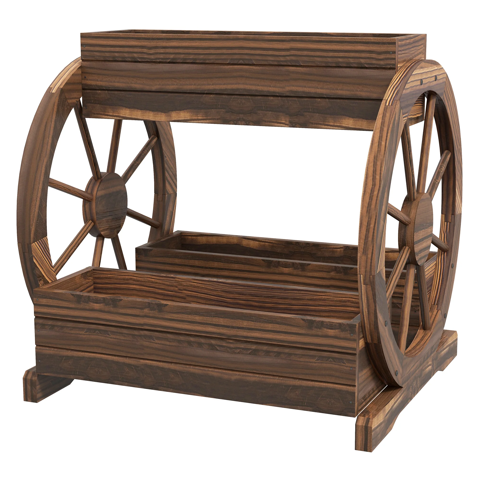 2-Tier Raised Garden Bed, Wooden Wagon Planter Boxes with Drainage Holes, for Vegetables Flowers Herbs, 25" x 21" x 24" - Image 12