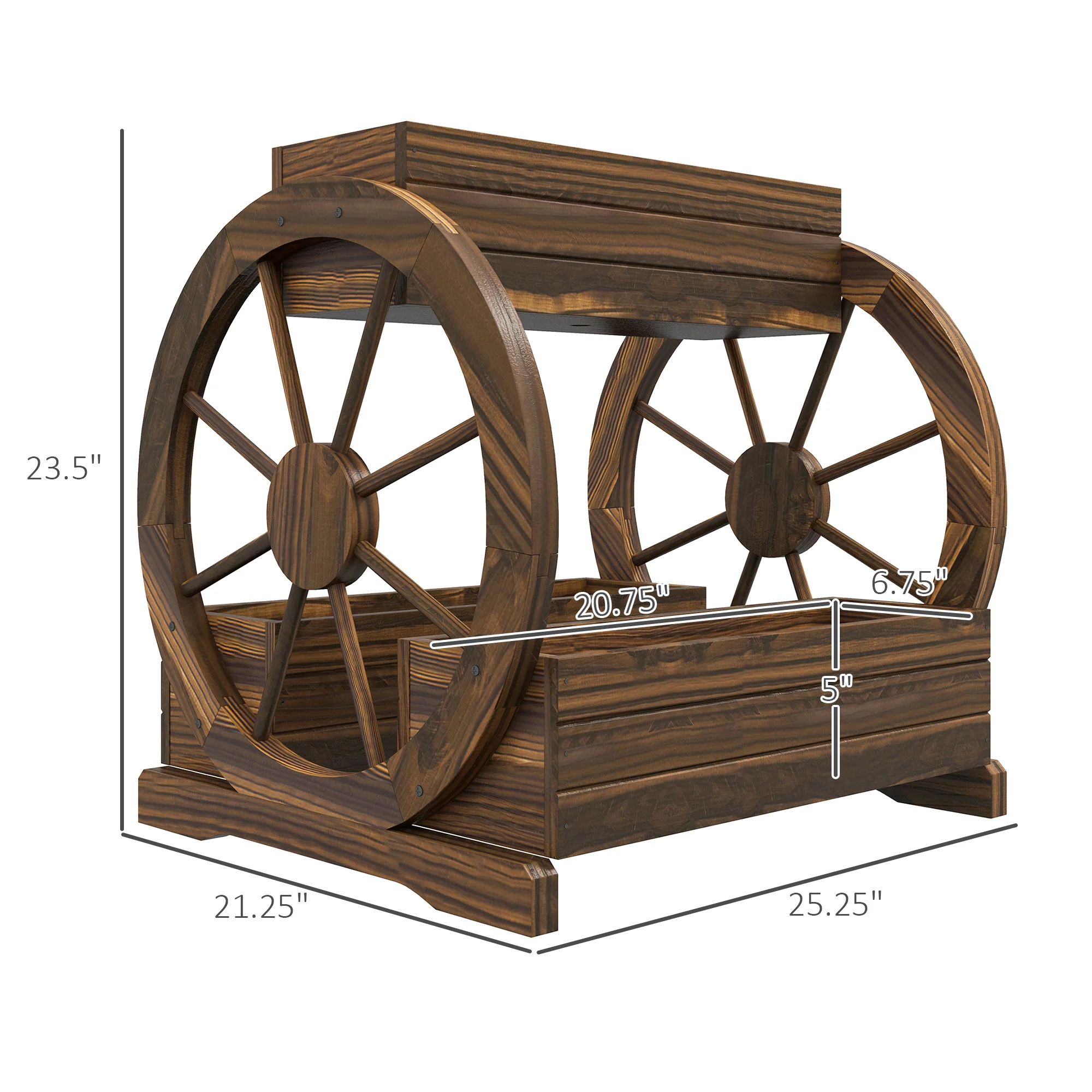 2-Tier Raised Garden Bed, Wooden Wagon Planter Boxes with Drainage Holes, for Vegetables Flowers Herbs, 25" x 21" x 24" - Image 5