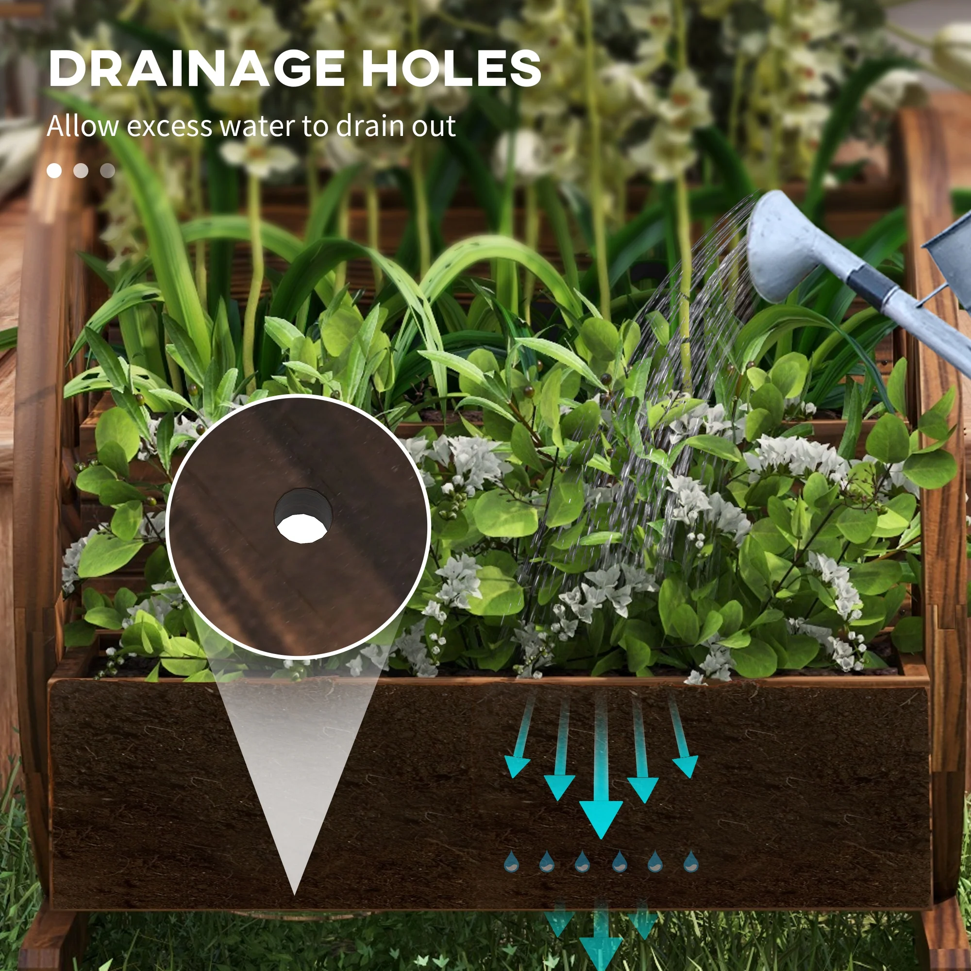 2-Tier Raised Garden Bed, Wooden Wagon Planter Boxes with Drainage Holes, for Vegetables Flowers Herbs, 25" x 21" x 24" - Image 7
