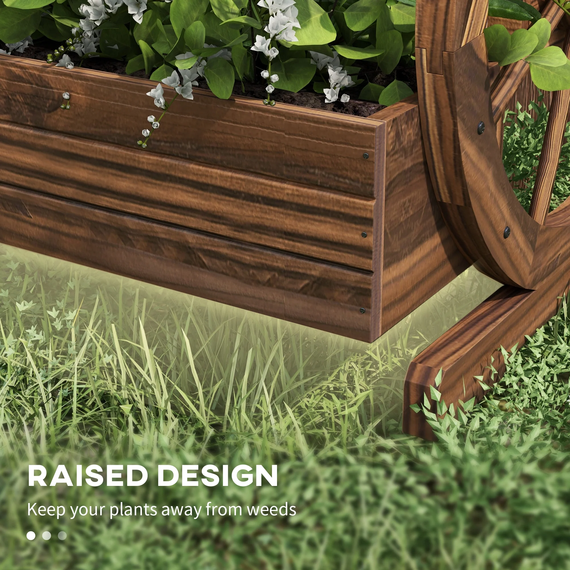 2-Tier Raised Garden Bed, Wooden Wagon Planter Boxes with Drainage Holes, for Vegetables Flowers Herbs, 25" x 21" x 24" - Image 8