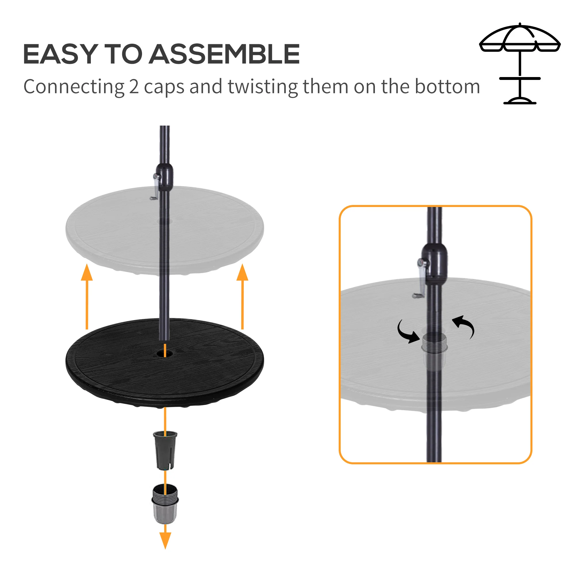 20" Umbrella Table Tray, Easy to Install Table-Top, Round Portable for Swimming Pool, Beach, Patio, Deck, Garden, Black - Image 8
