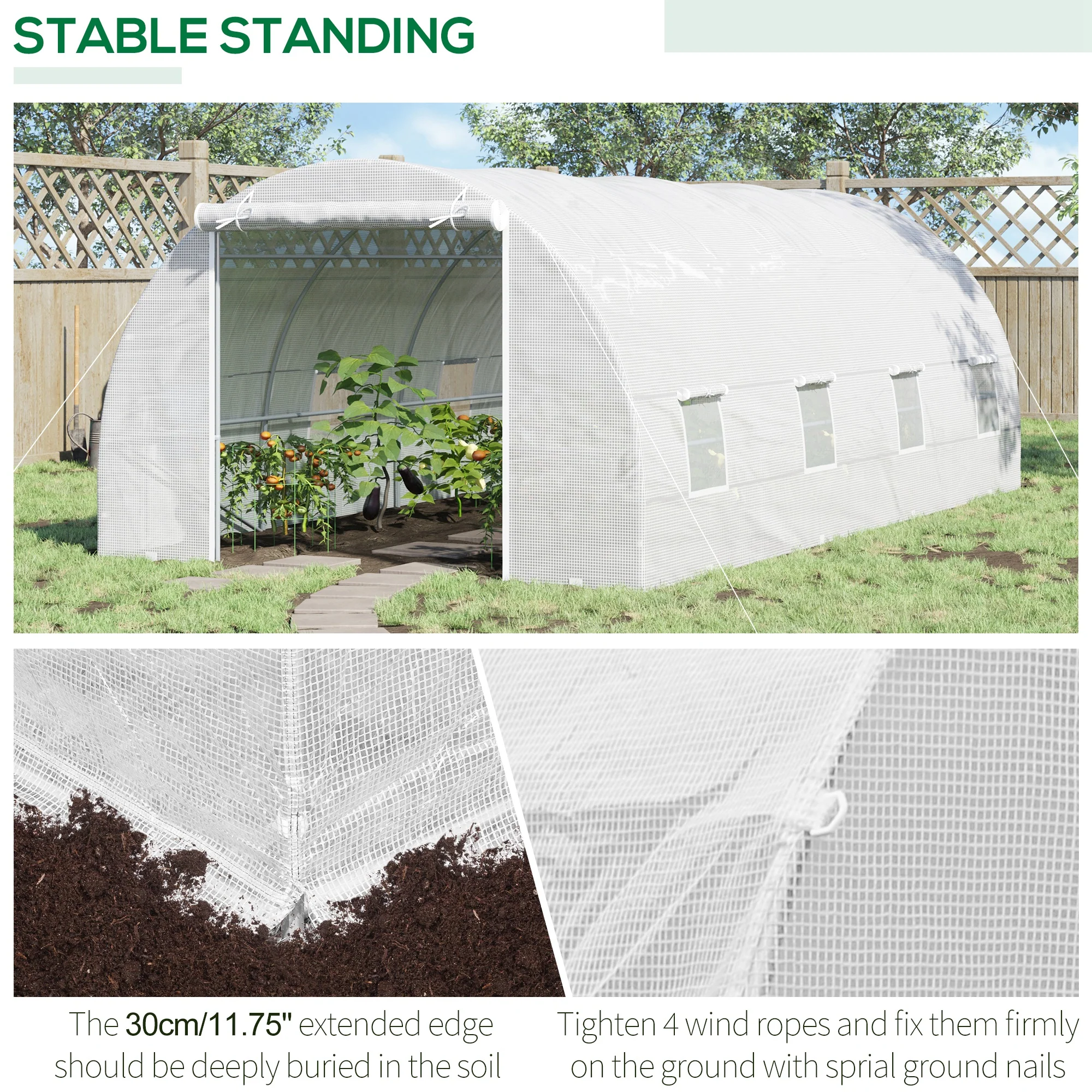 20' x 10' x 7' Walk-In Tunnel Greenhouse with Zippered Door & 8 Mesh Windows, White - Image 7