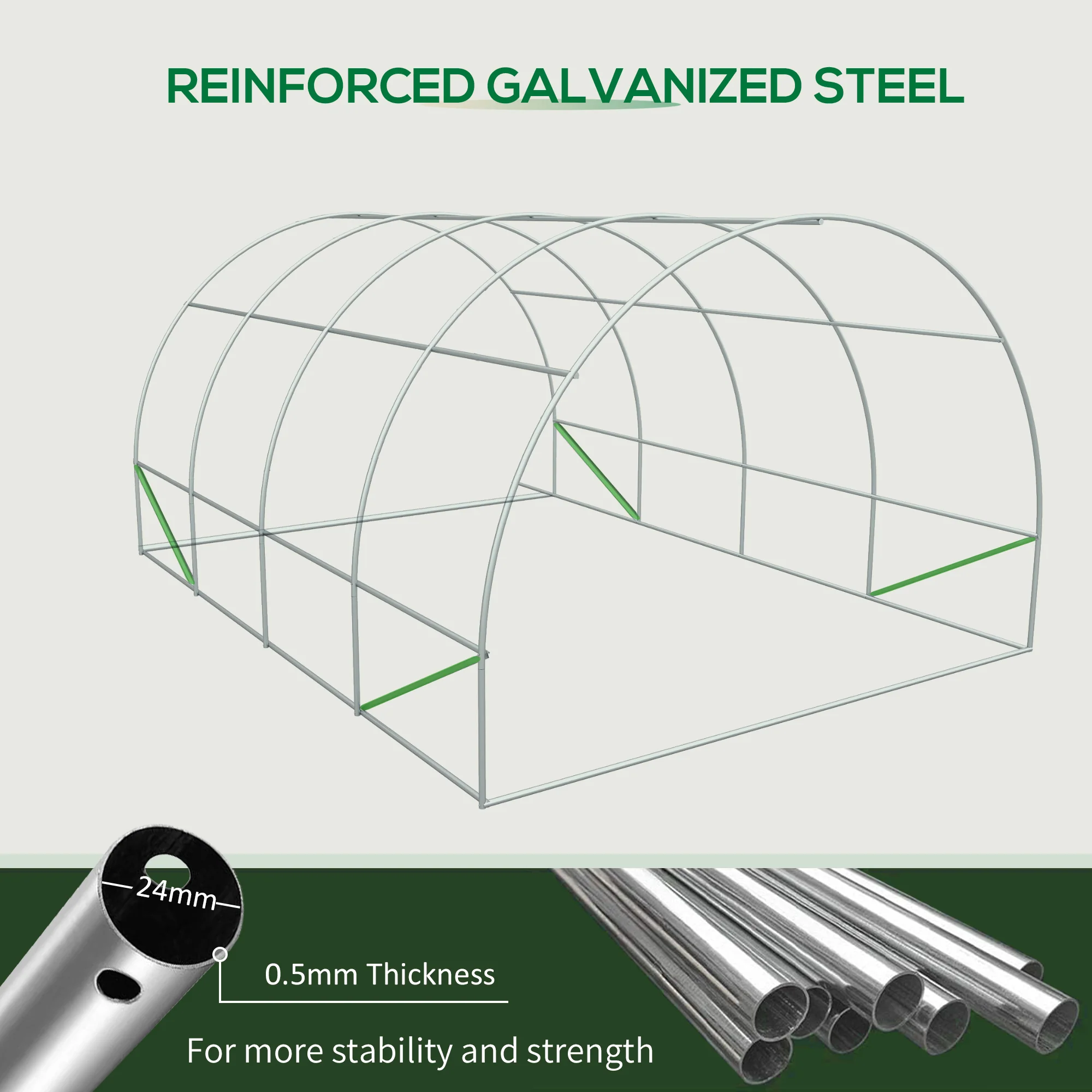 20' x 10' x 7' Walk-In Tunnel Greenhouse with Zippered Door & 8 Mesh Windows, Green - Image 10