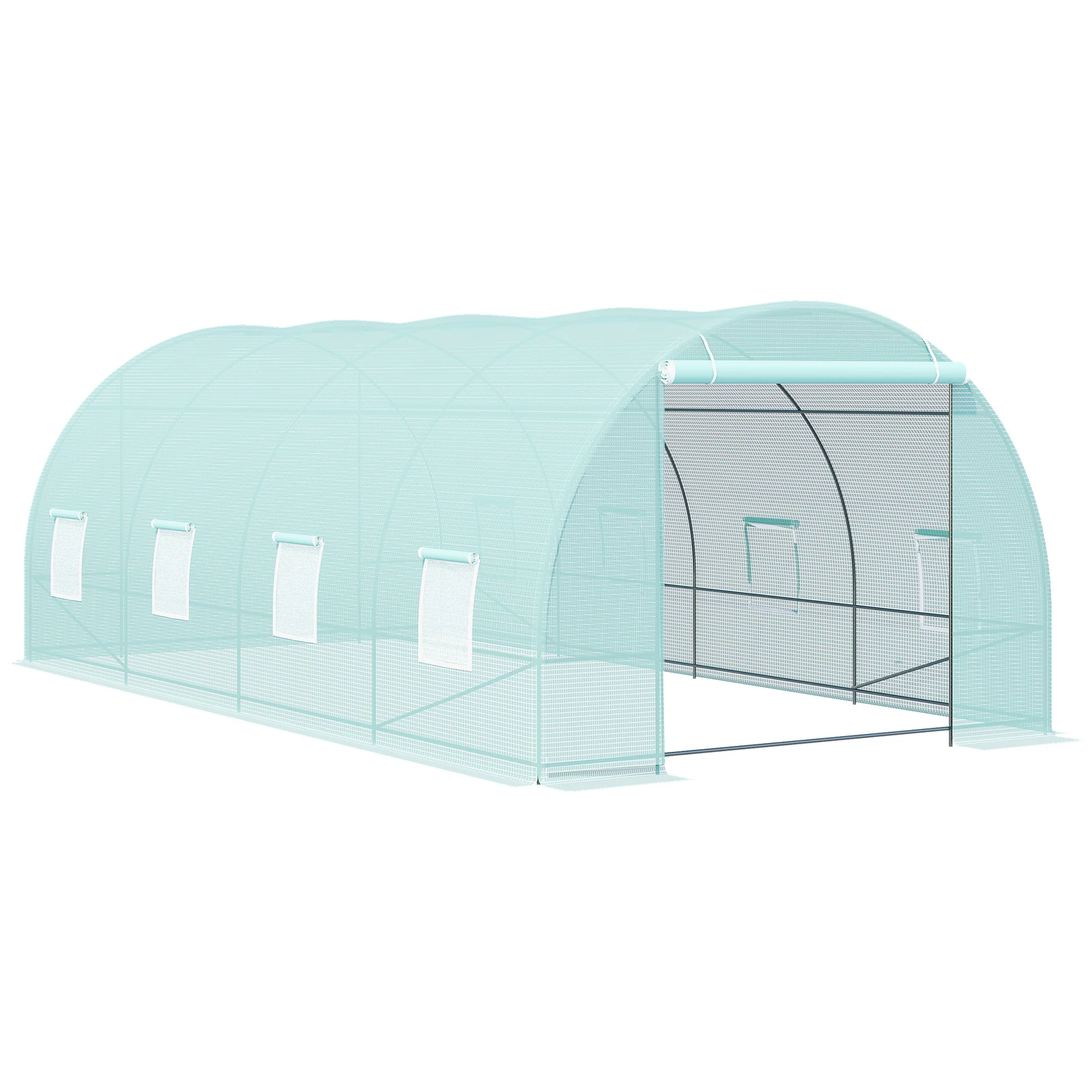 20' x 10' x 7' Walk-In Tunnel Greenhouse with Zippered Door & 8 Mesh Windows, Green - Image 12