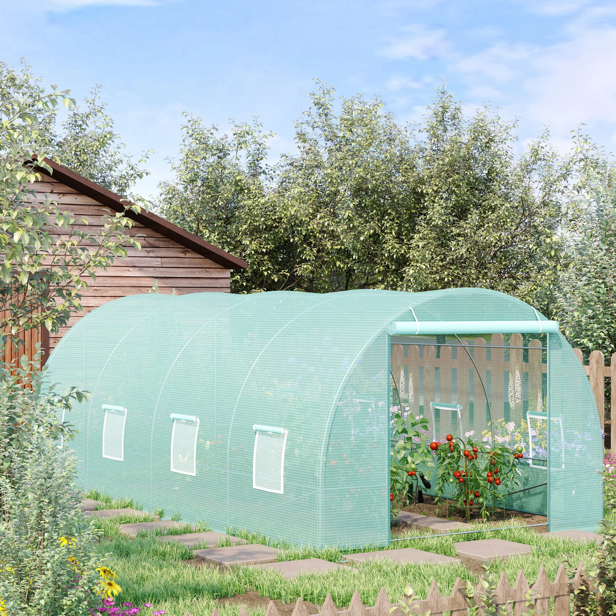 20' x 10' x 7' Walk-In Tunnel Greenhouse with Zippered Door & 8 Mesh Windows, Green - Image 3