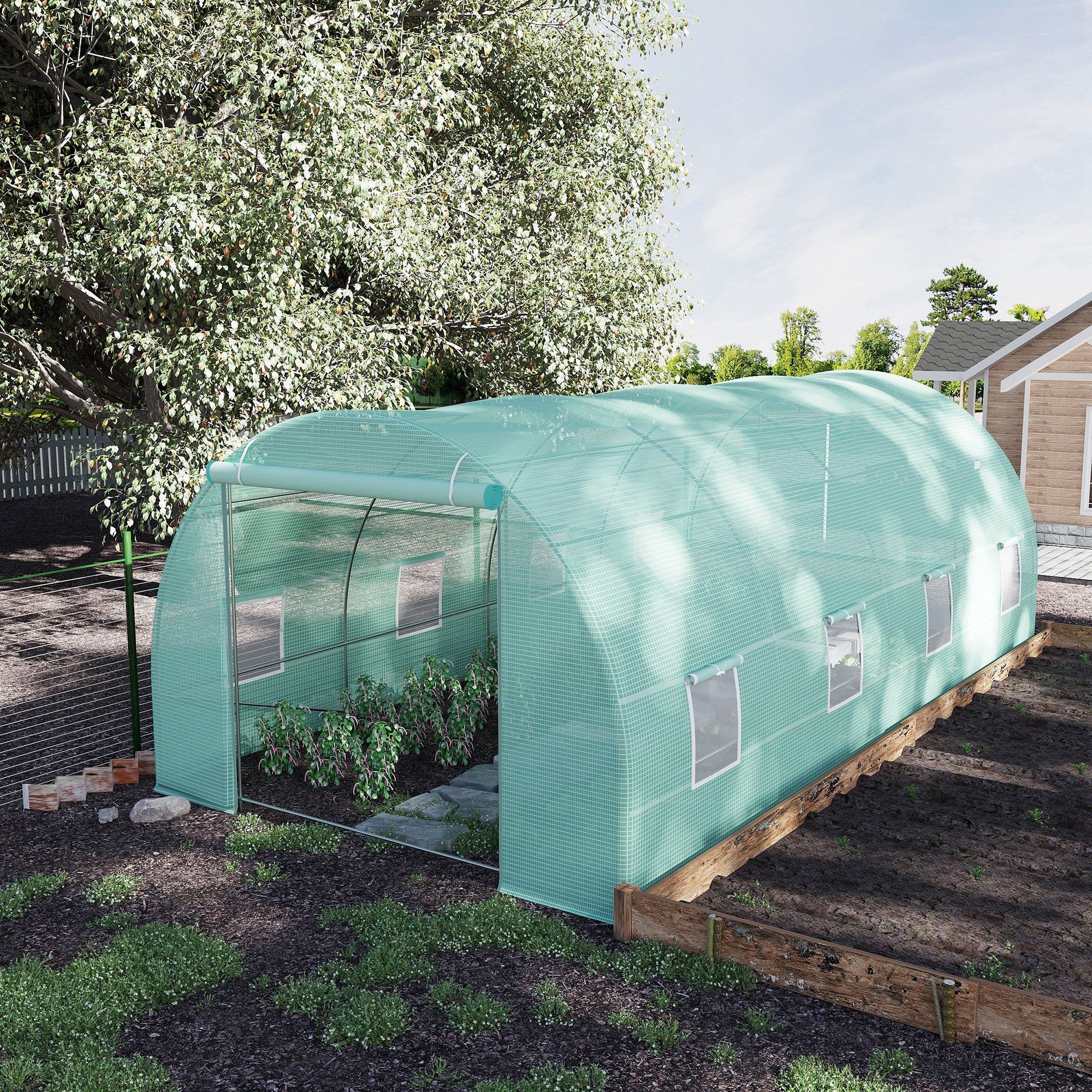 20' x 10' x 7' Walk-In Tunnel Greenhouse with Zippered Door & 8 Mesh Windows, Green - Image 4