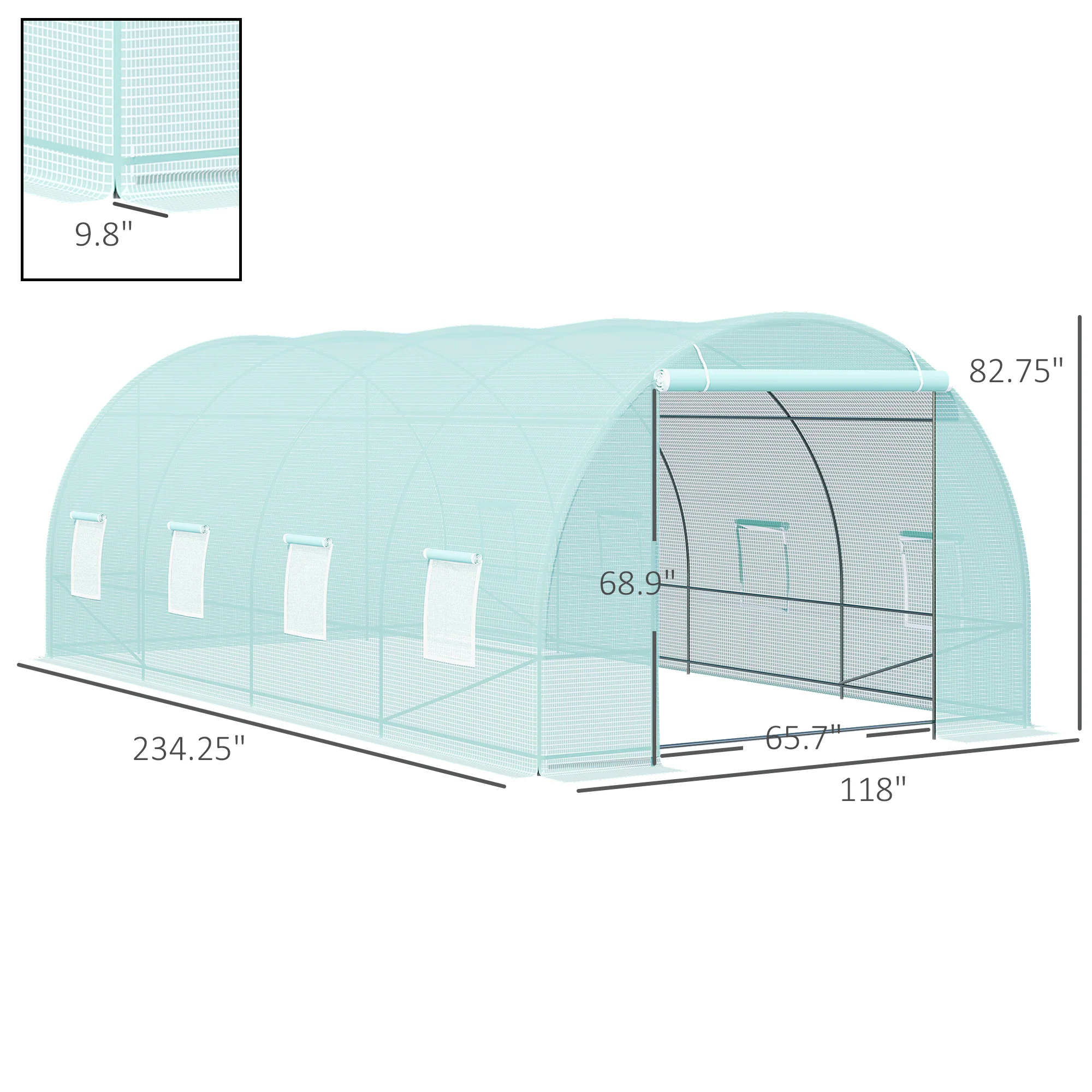 20' x 10' x 7' Walk-In Tunnel Greenhouse with Zippered Door & 8 Mesh Windows, Green - Image 5