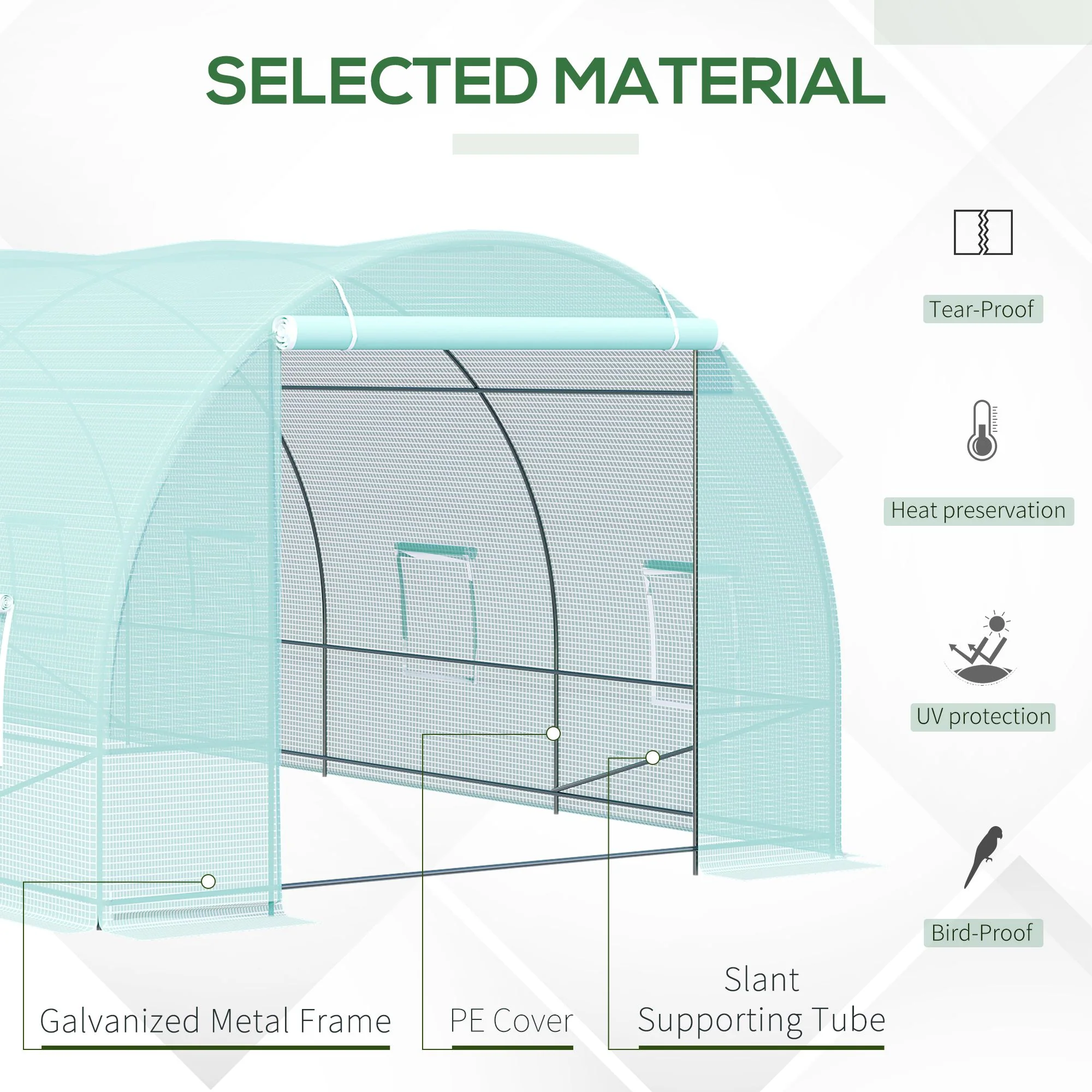 20' x 10' x 7' Walk-In Tunnel Greenhouse with Zippered Door & 8 Mesh Windows, Green - Image 6