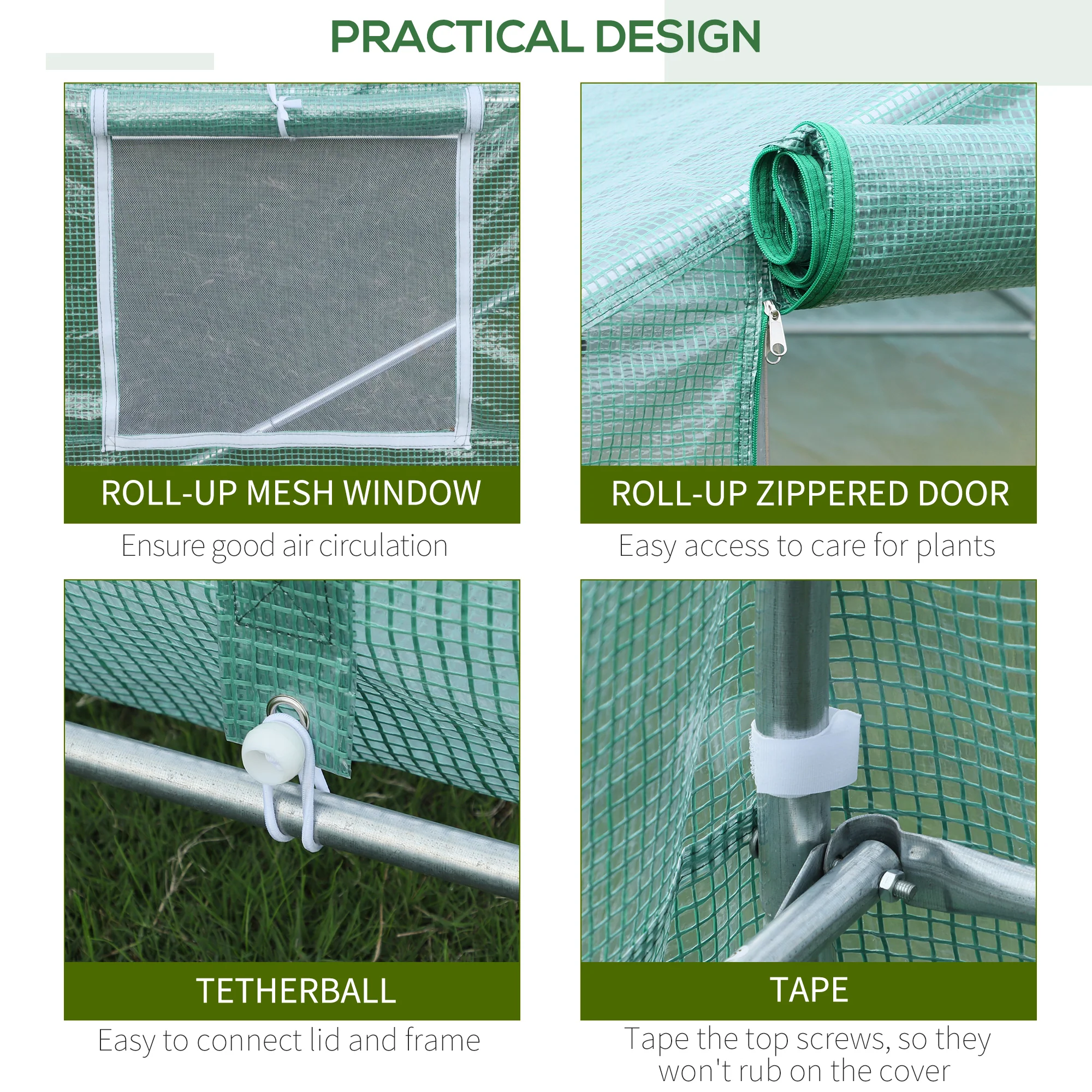 20' x 10' x 7' Walk-In Tunnel Greenhouse with Zippered Door & 8 Mesh Windows, Green - Image 7