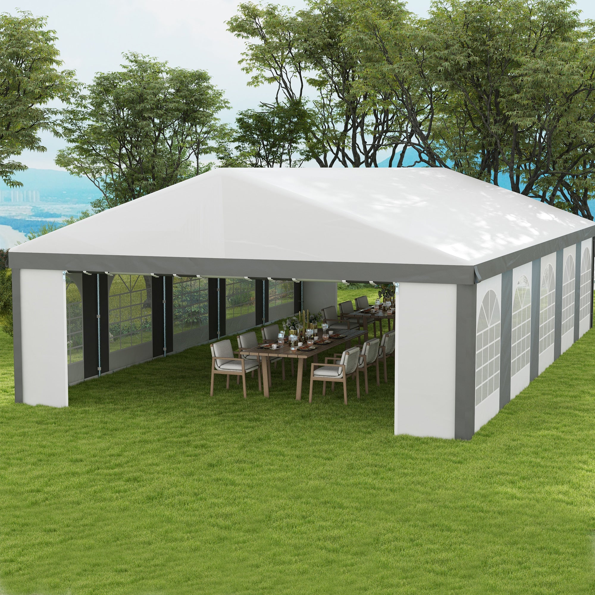 20' x 33' Heavy-duty Large Wedding Tent, Outdoor Carport Garage Party Tent with Sidewall, Gray - Image 4