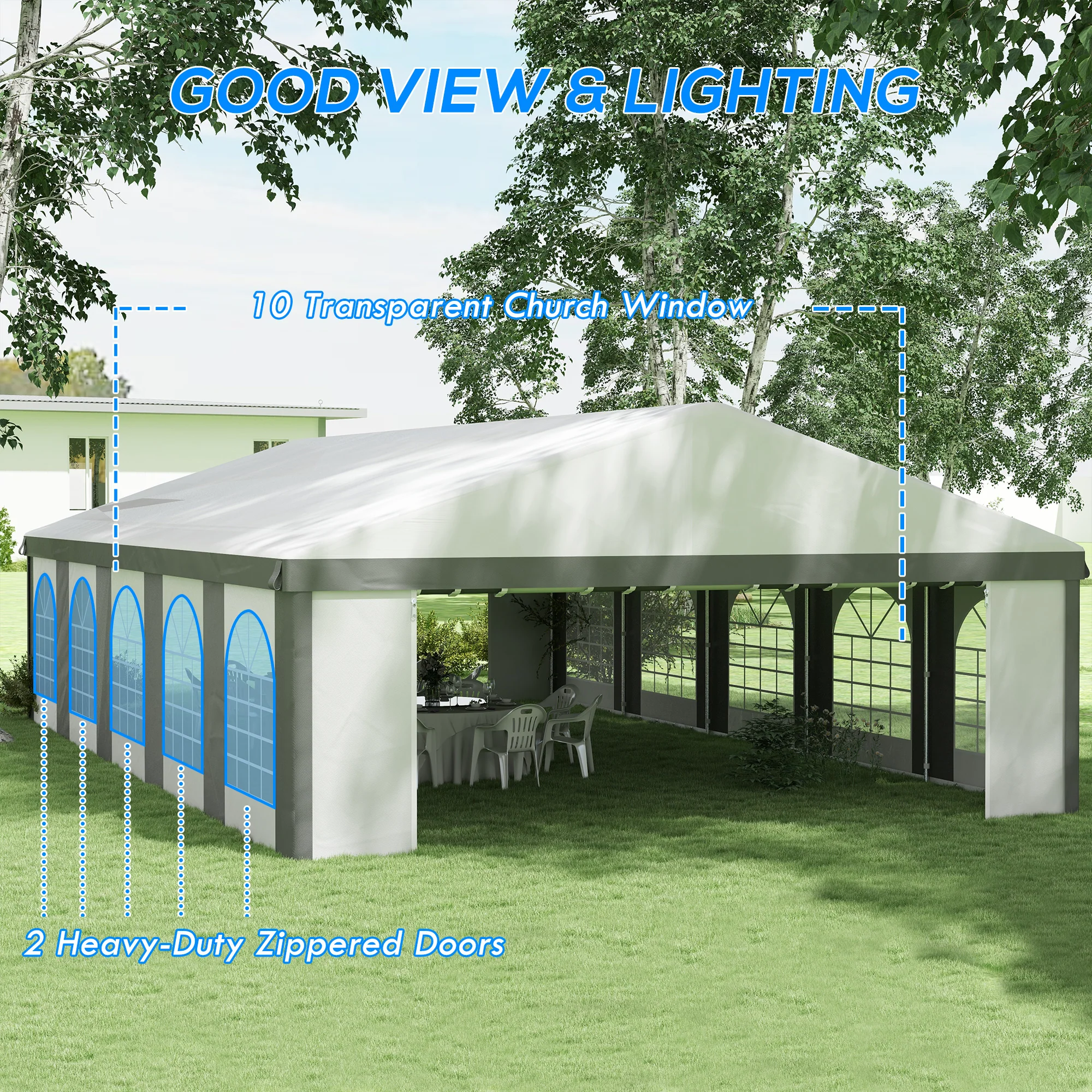 20' x 33' Heavy-duty Large Wedding Tent, Outdoor Carport Garage Party Tent with Sidewall, Gray - Image 6
