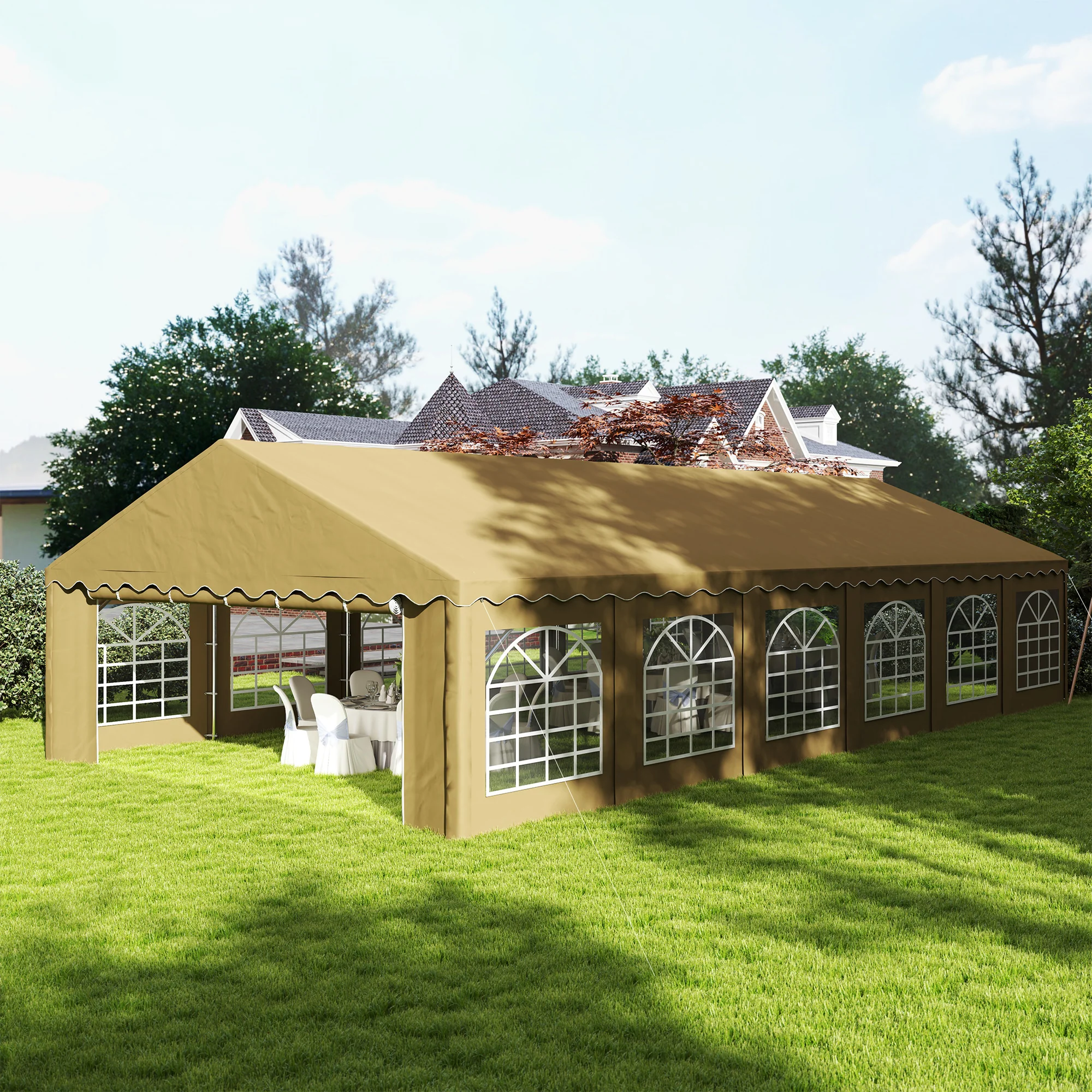 20'x40' Party Tent with Removable Sidewalls & 12 Windows, Brown - Image 4