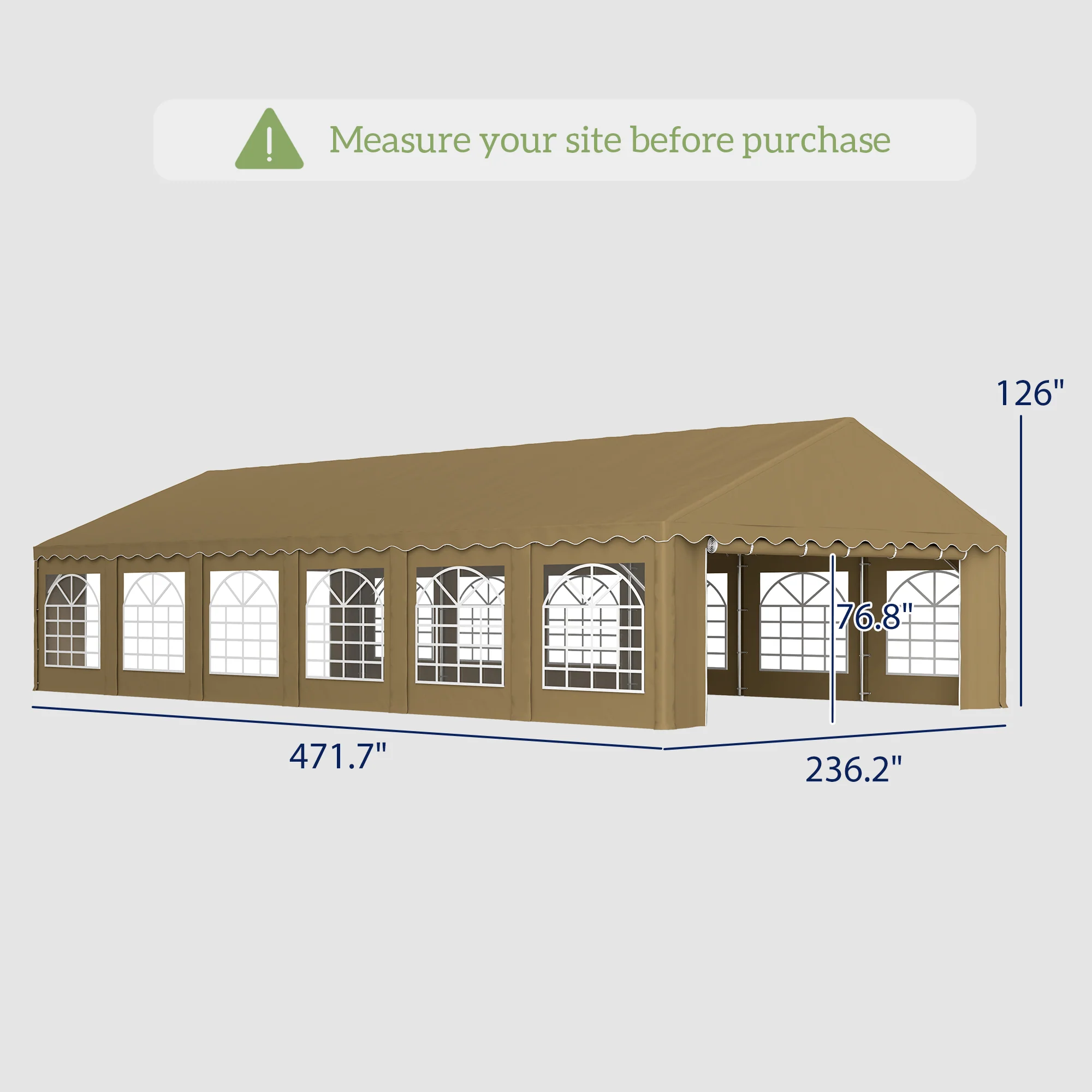 20'x40' Party Tent with Removable Sidewalls & 12 Windows, Brown - Image 5