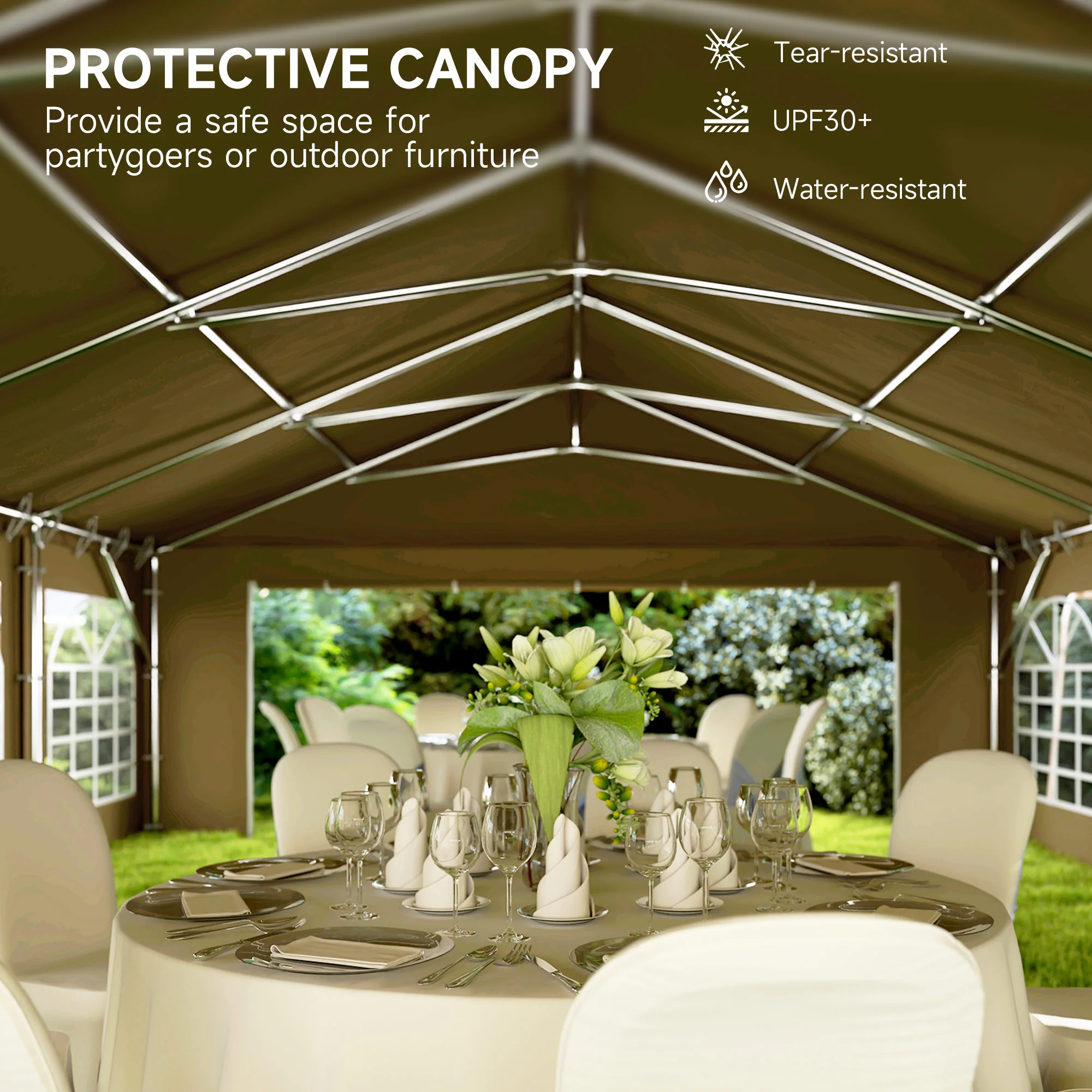 20'x40' Party Tent with Removable Sidewalls & 12 Windows, Brown - Image 9