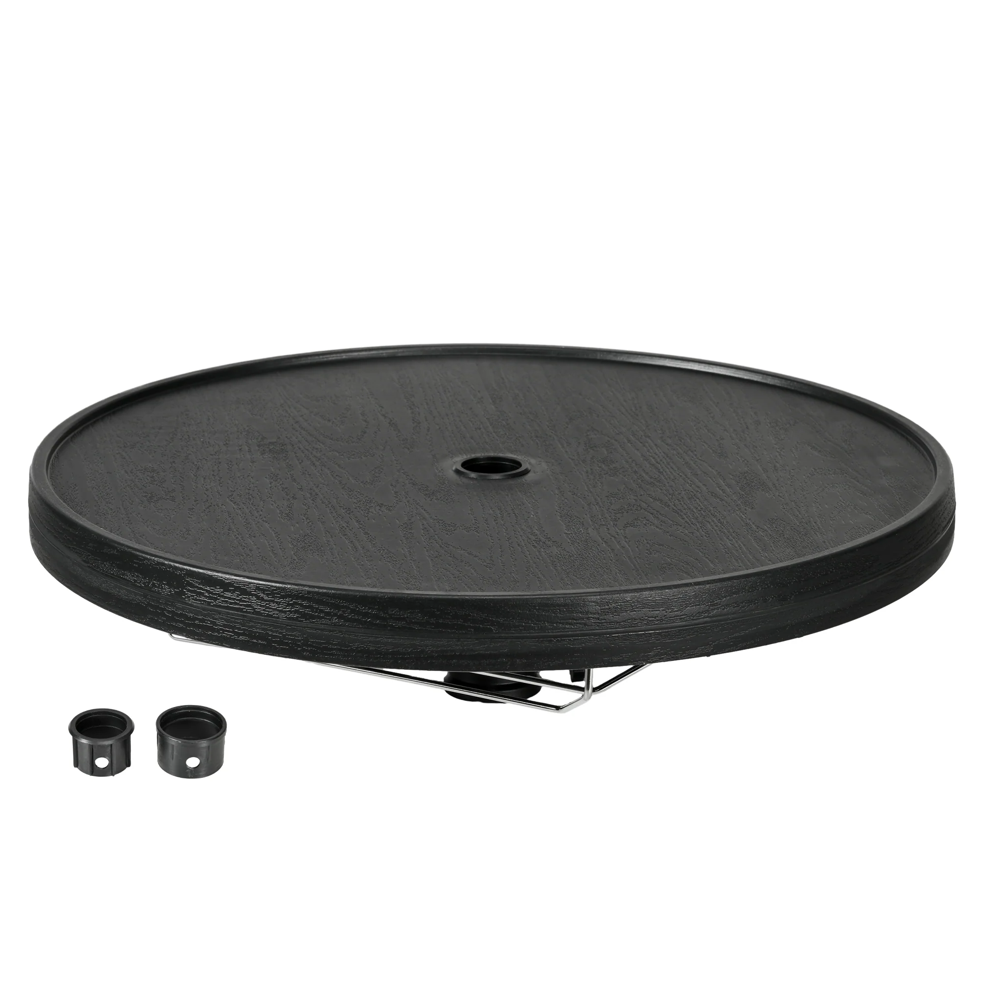23.5" Beach Umbrella Table Tray with Wine Glass Holder Foldable Towel Rack Black