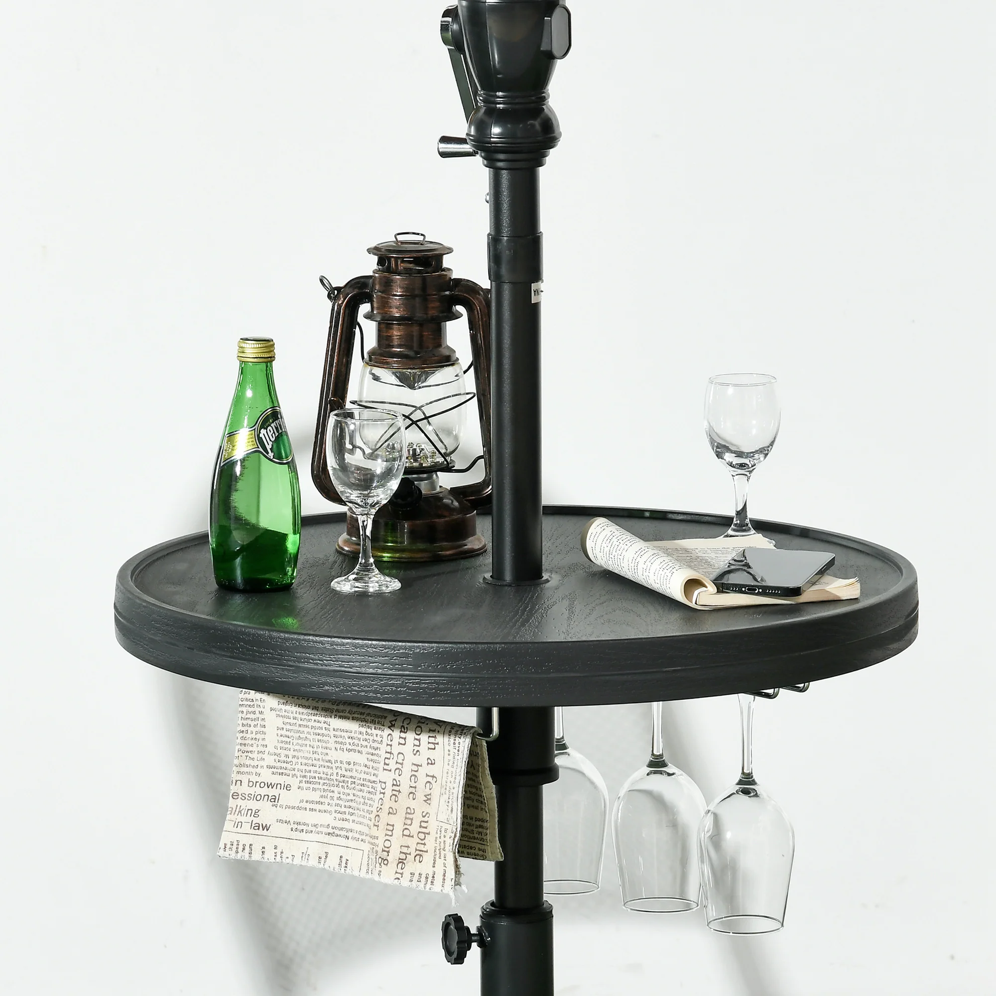 23.5" Beach Umbrella Table Tray with Wine Glass Holder Foldable Towel Rack Black - Image 4