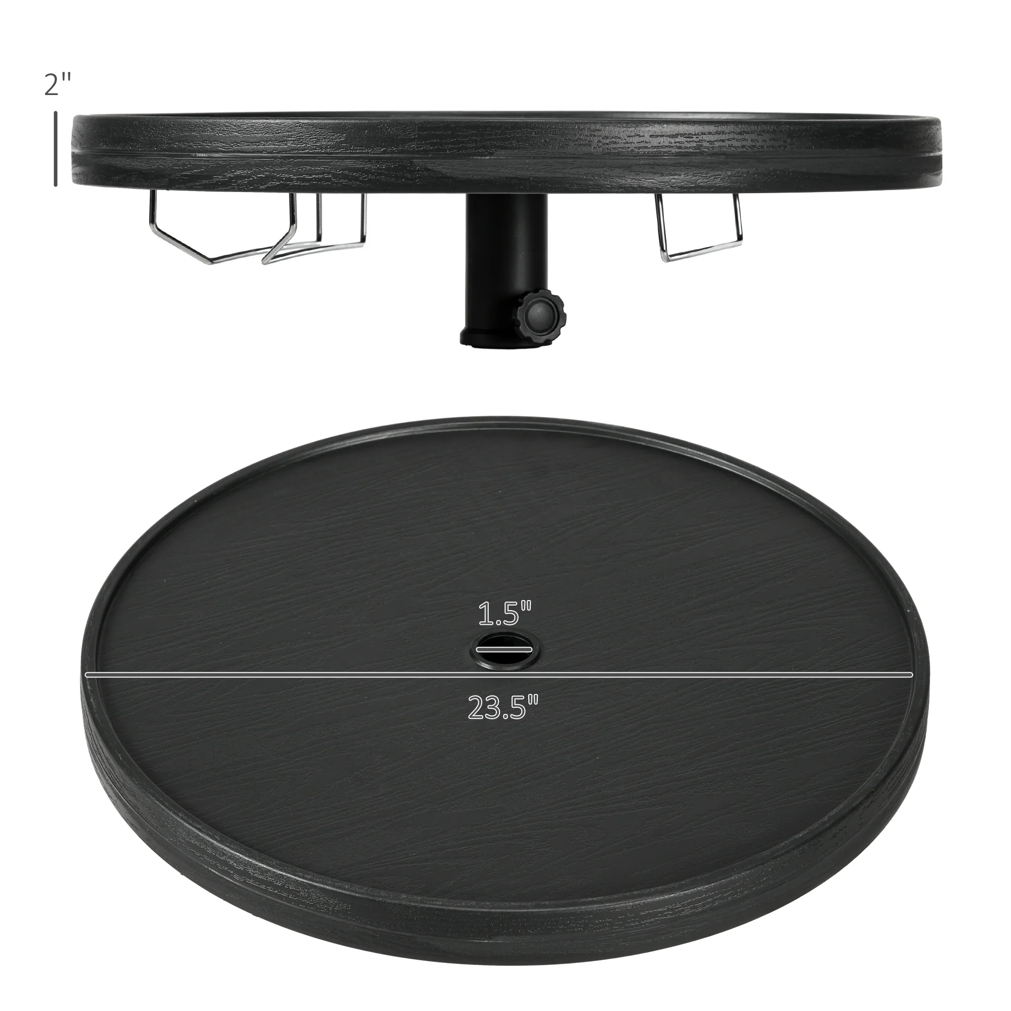23.5" Beach Umbrella Table Tray with Wine Glass Holder Foldable Towel Rack Black - Image 5
