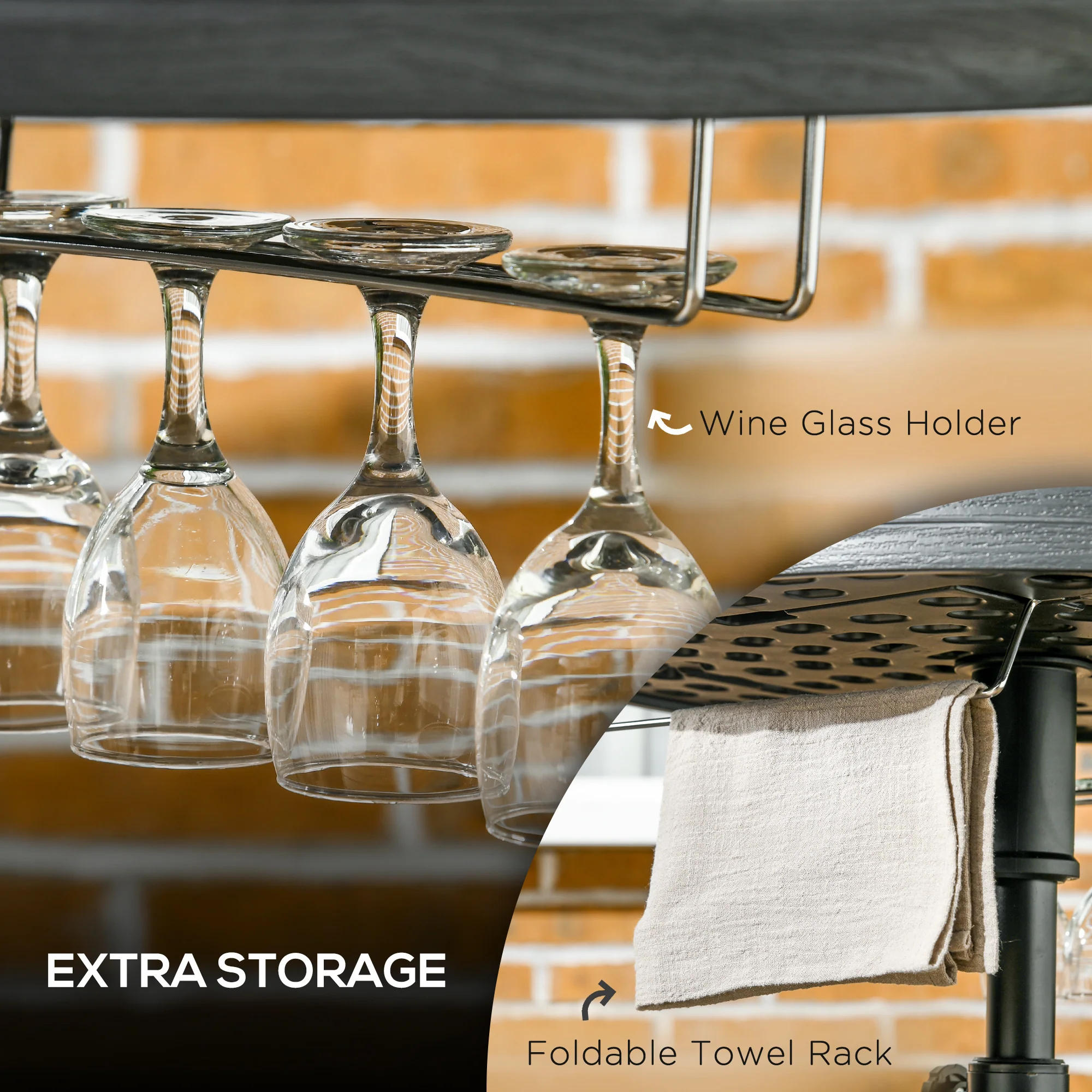 23.5" Beach Umbrella Table Tray with Wine Glass Holder Foldable Towel Rack Black - Image 7