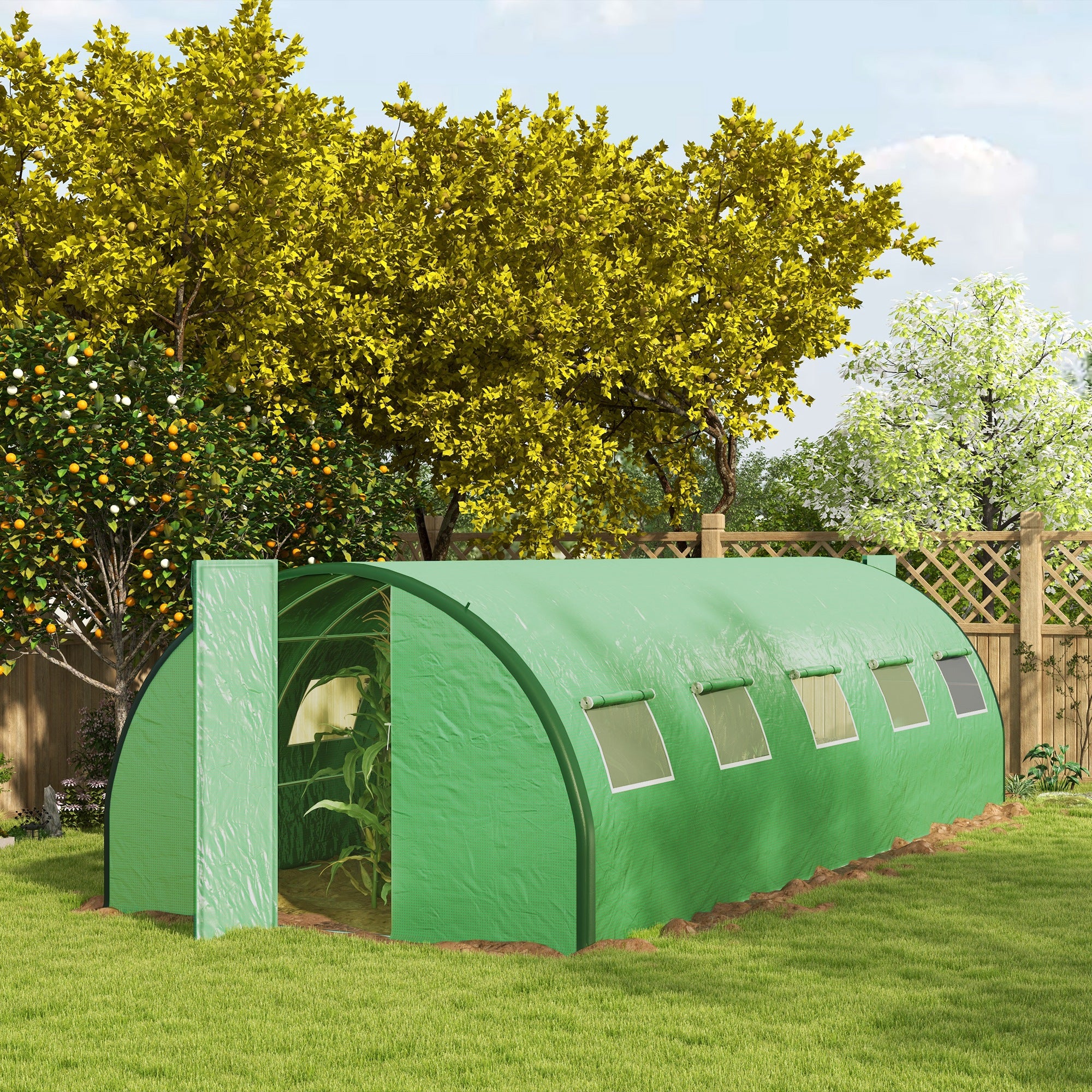 25' x 10' x 6.6' Walk-in Tunnel Greenhouse with Reinforced Structure, 2 Doors, 10 Windows, Green - Image 4