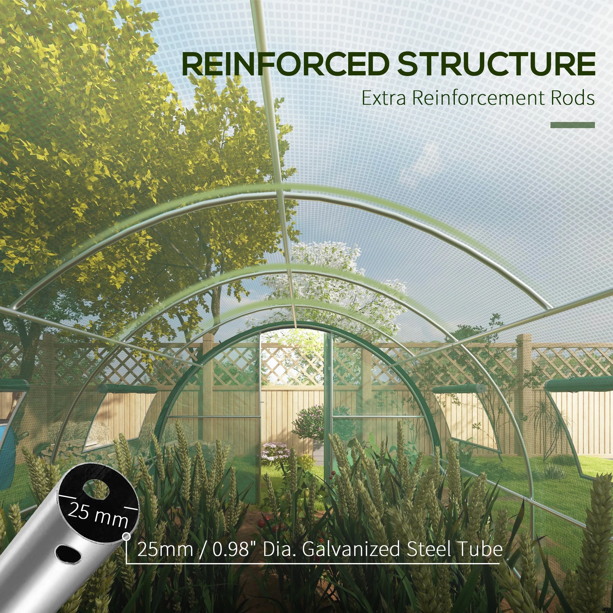 25' x 10' x 6.6' Walk-in Tunnel Greenhouse with Reinforced Structure, 2 Doors, 10 Windows, Green - Image 7