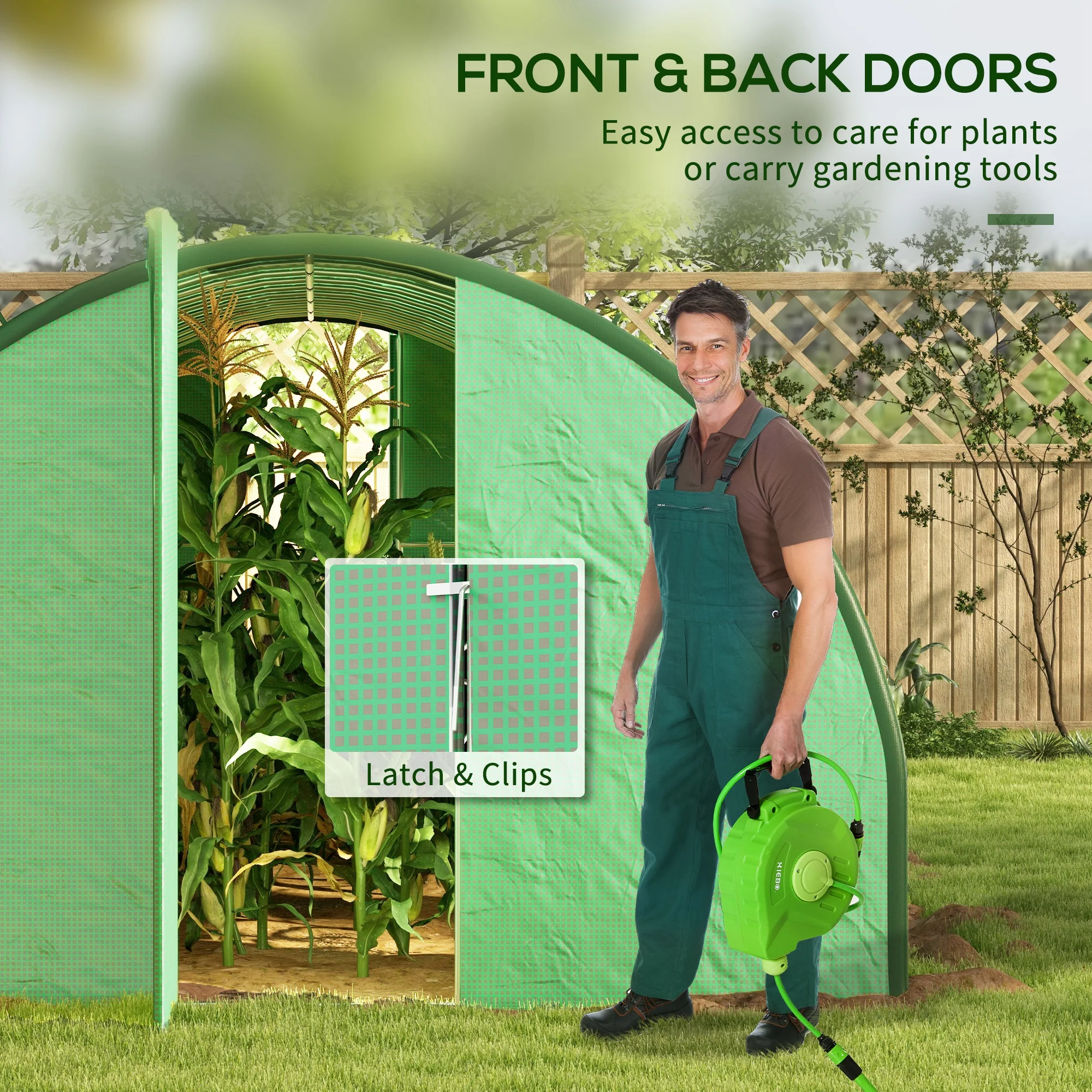 25' x 10' x 6.6' Walk-in Tunnel Greenhouse with Reinforced Structure, 2 Doors, 10 Windows, Green - Image 8