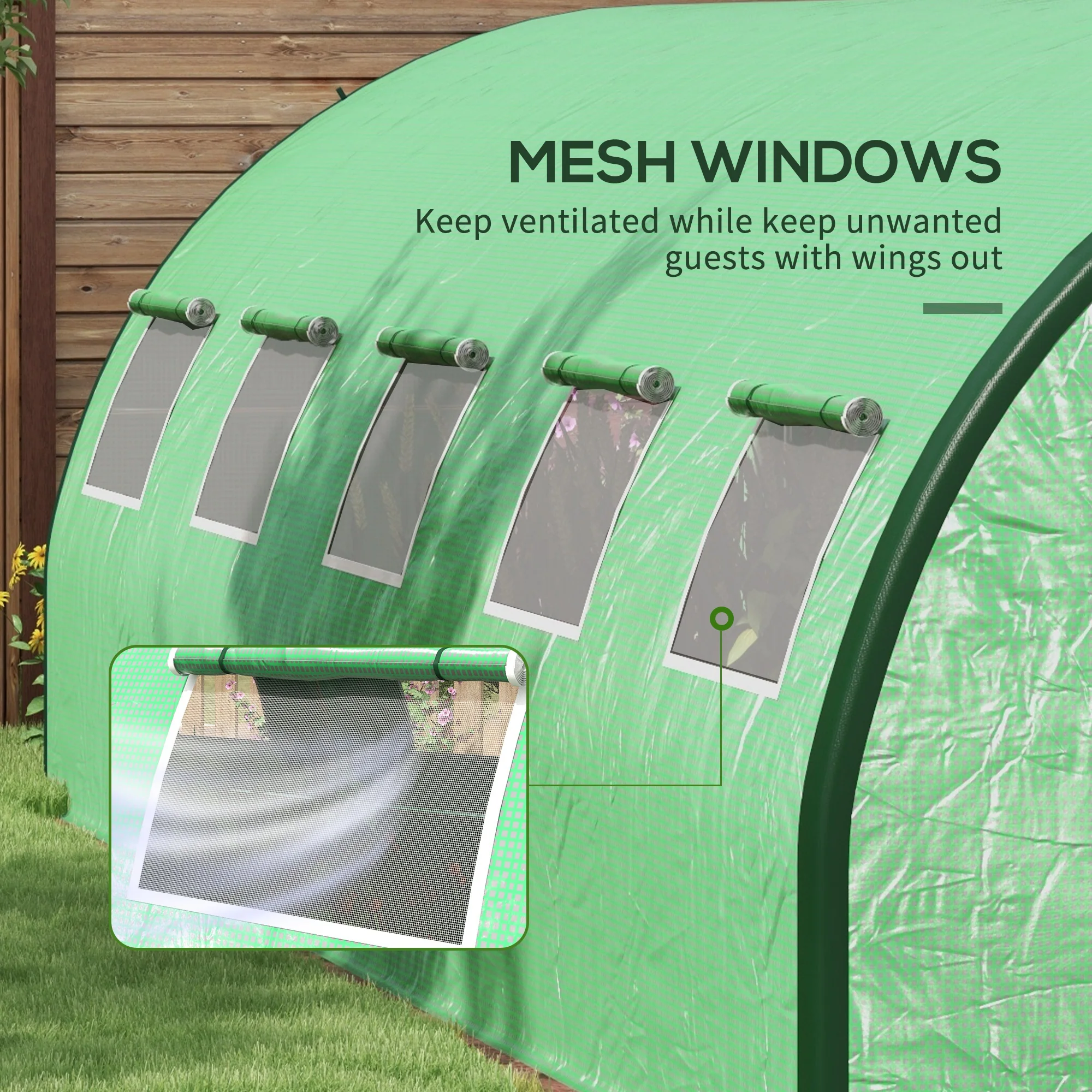 25' x 10' x 6.6' Walk-in Tunnel Greenhouse with Reinforced Structure, 2 Doors, 10 Windows, Green - Image 9