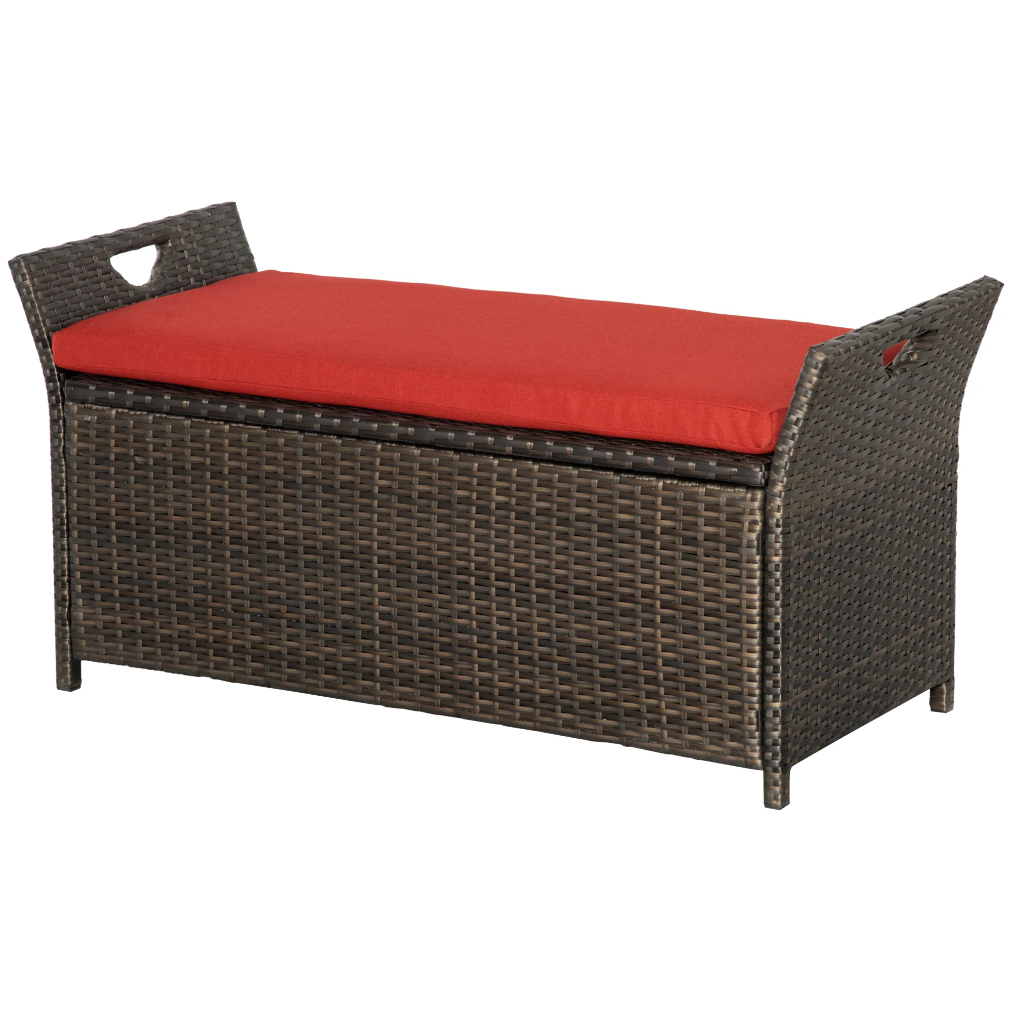 27 Gallon Outdoor Wicker Storage Bench with Handles and Cushion, Red - Image 2
