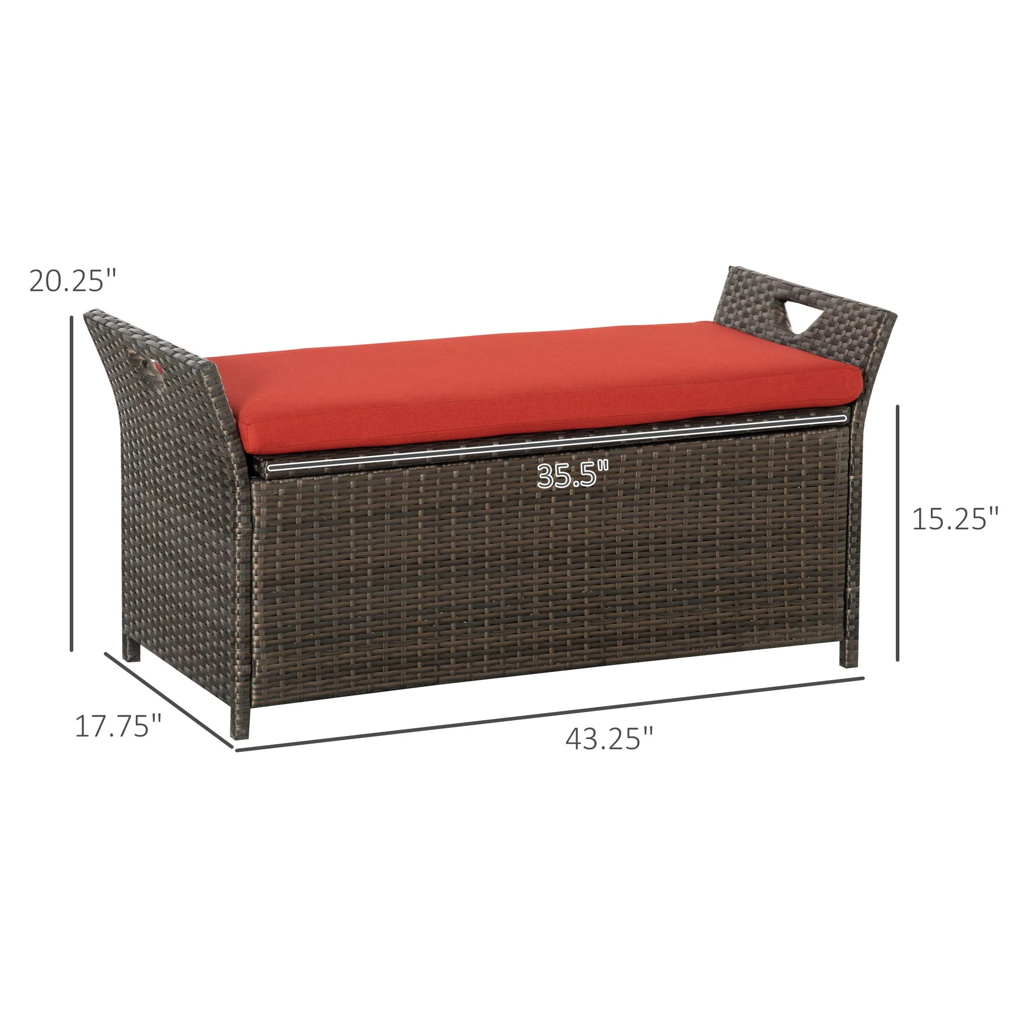 27 Gallon Outdoor Wicker Storage Bench with Handles and Cushion, Red - Image 5