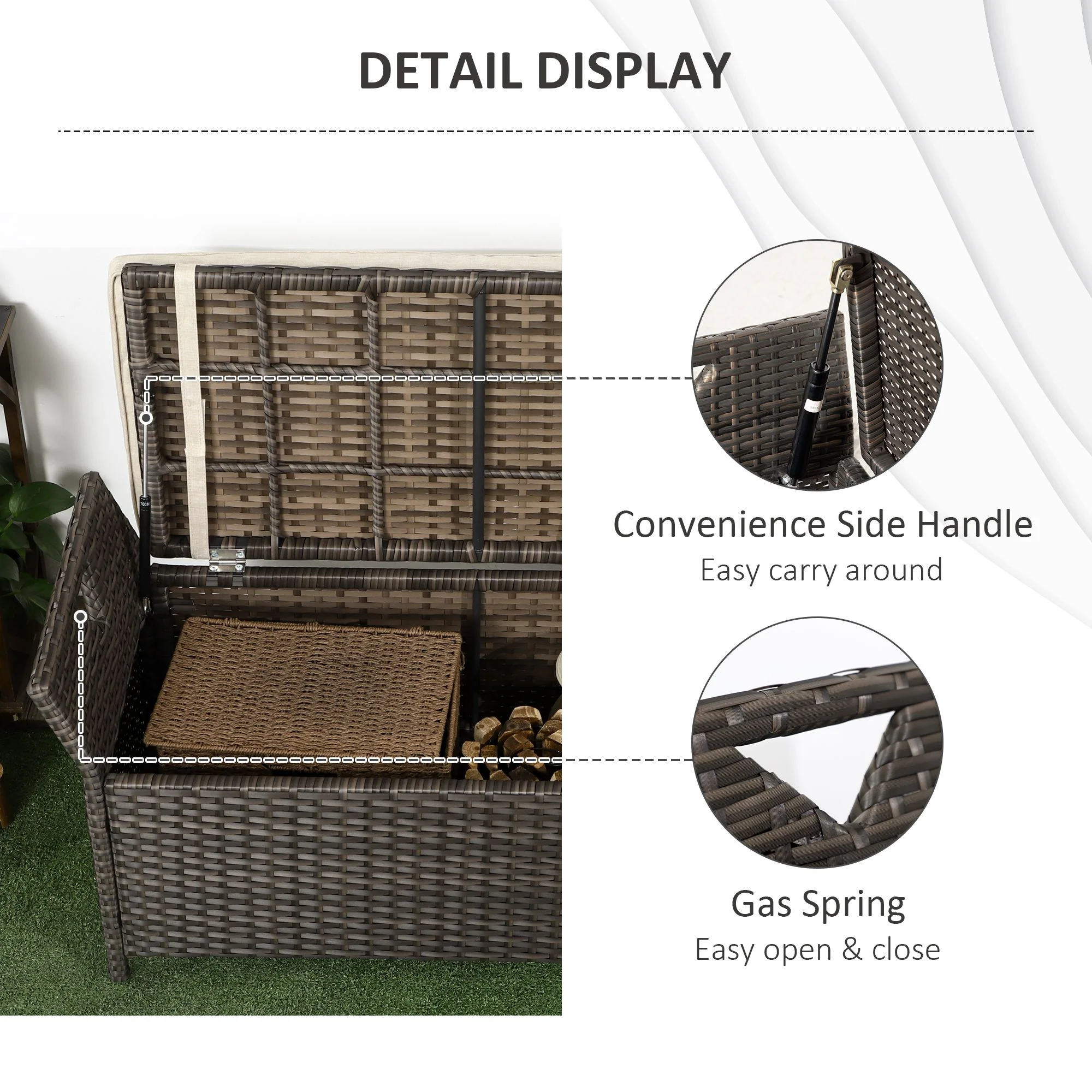 27 Gallon Outdoor Wicker Storage Bench with Handles and Cushion, Red - Image 9