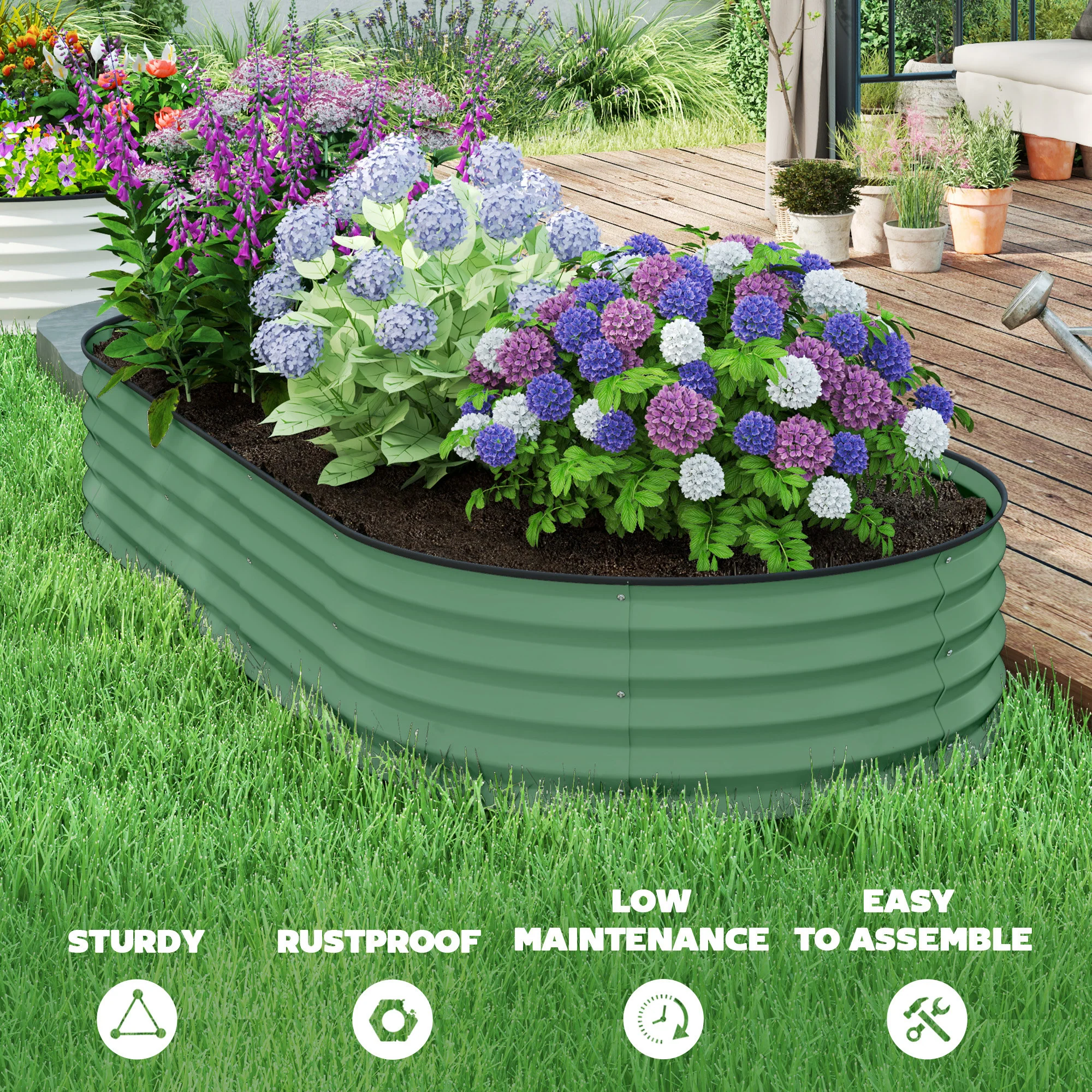 2PCS Galvanized Raised Garden Bed for Vegetables, Flowers, Green - Image 10