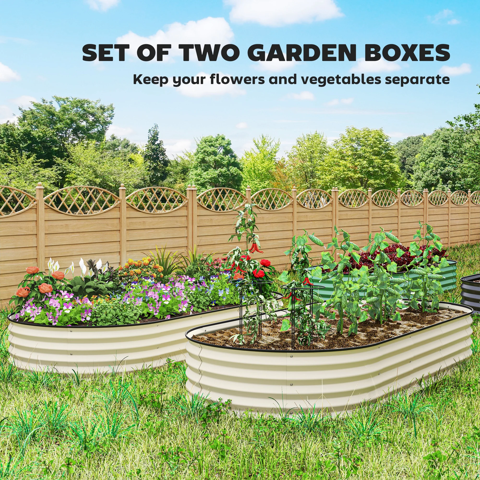 2PCS Galvanized Raised Garden Bed, 7' x 3' x 1' Raised Beds for Gardening with Plant Support Stakes and Rubber Strap Edging, Metal Planter Box for Vegetables, Flowers, Cream White - Image 6