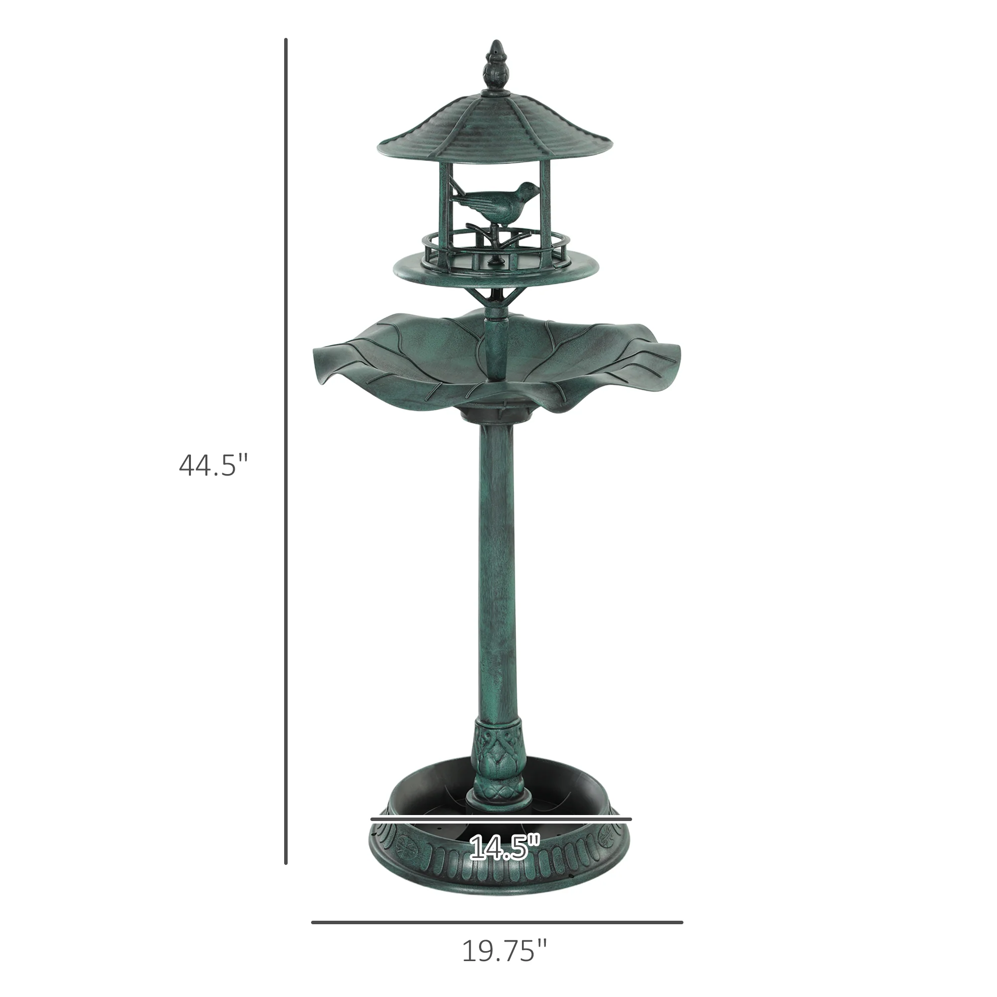 3-in-1 Garden Bird Bath Pedestal, Large Water Basin, Underneath Flower Planter, Green - Image 5