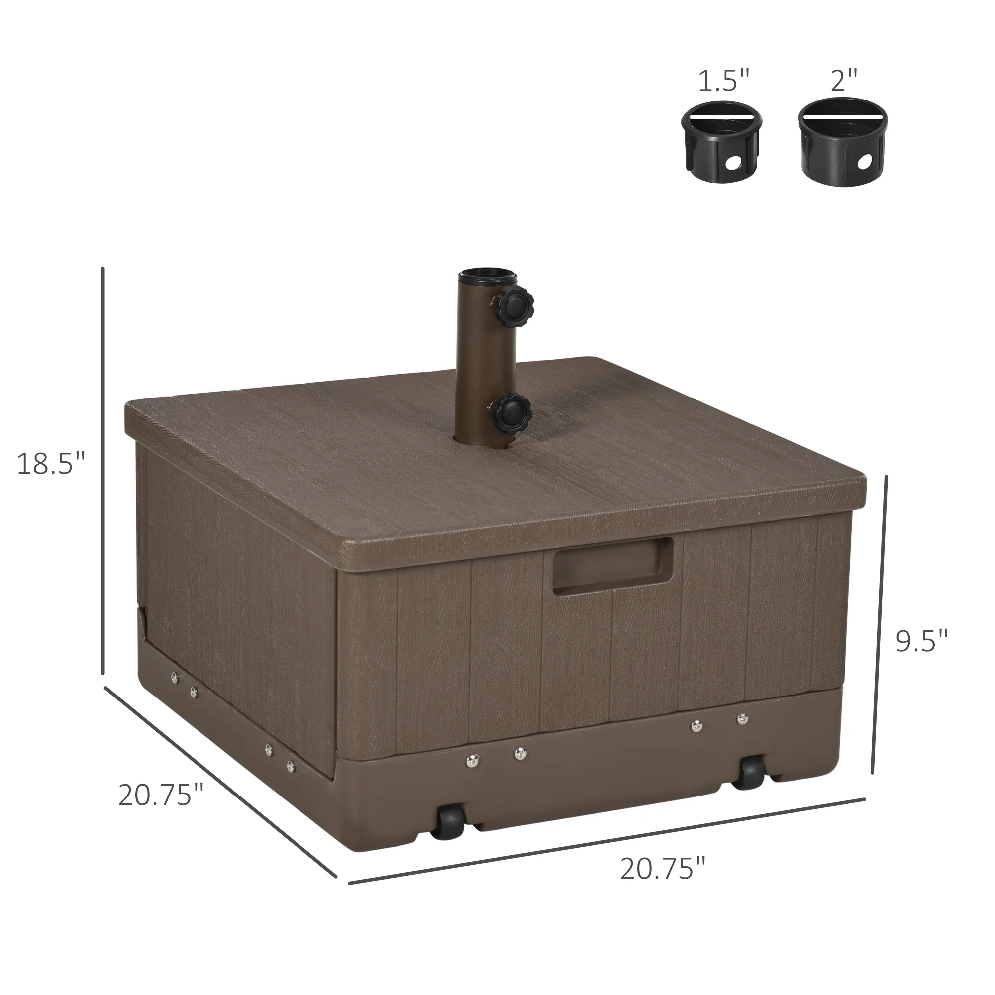 3-in-1 Outdoor Umbrella Base, Coffee End Table, Flower Box Planter, 175lbs Capacity Patio Umbrella Stand Table with Wheels and Handles, Brown - Image 5