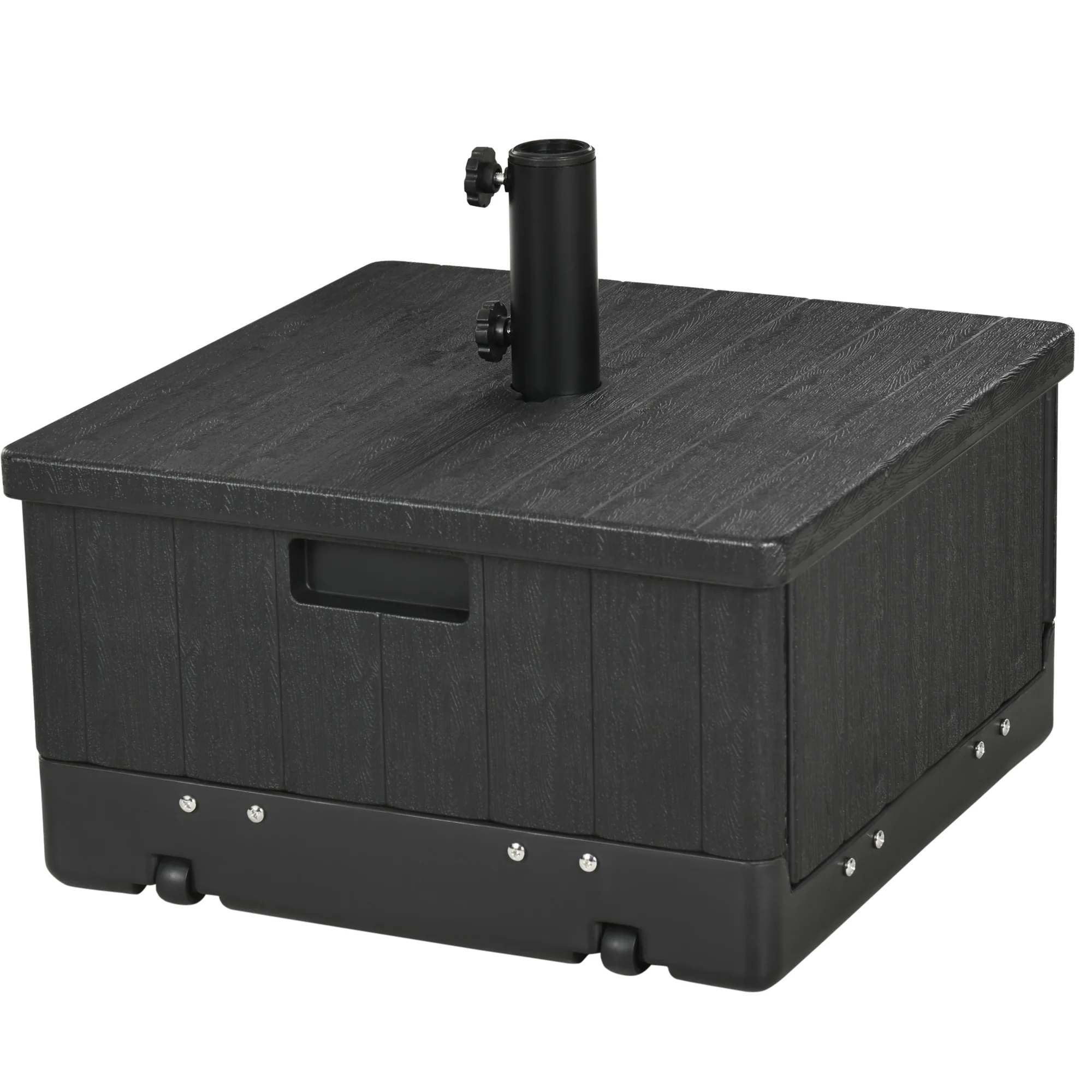 3-in-1 Outdoor Umbrella Base, Coffee End Table, Flower Box Planter, 175lbs Capacity Patio Umbrella Stand Table with Wheels and Handles, Black - Image 2