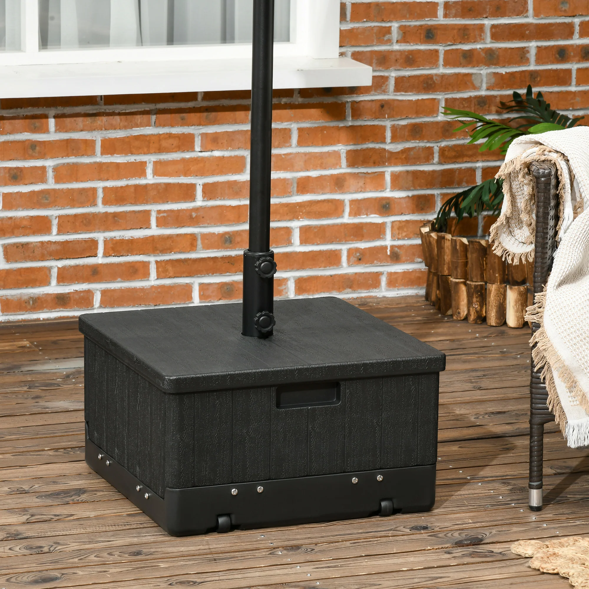 3-in-1 Outdoor Umbrella Base, Coffee End Table, Flower Box Planter, 175lbs Capacity Patio Umbrella Stand Table with Wheels and Handles, Black - Image 3