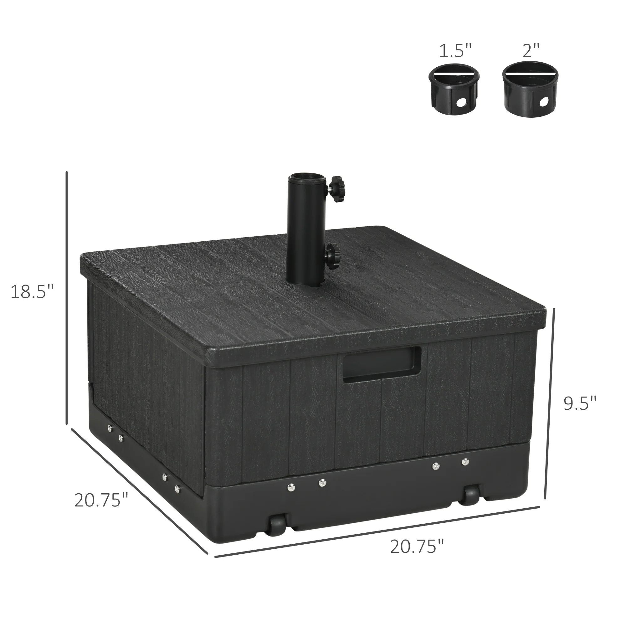 3-in-1 Outdoor Umbrella Base, Coffee End Table, Flower Box Planter, 175lbs Capacity Patio Umbrella Stand Table with Wheels and Handles, Black - Image 5