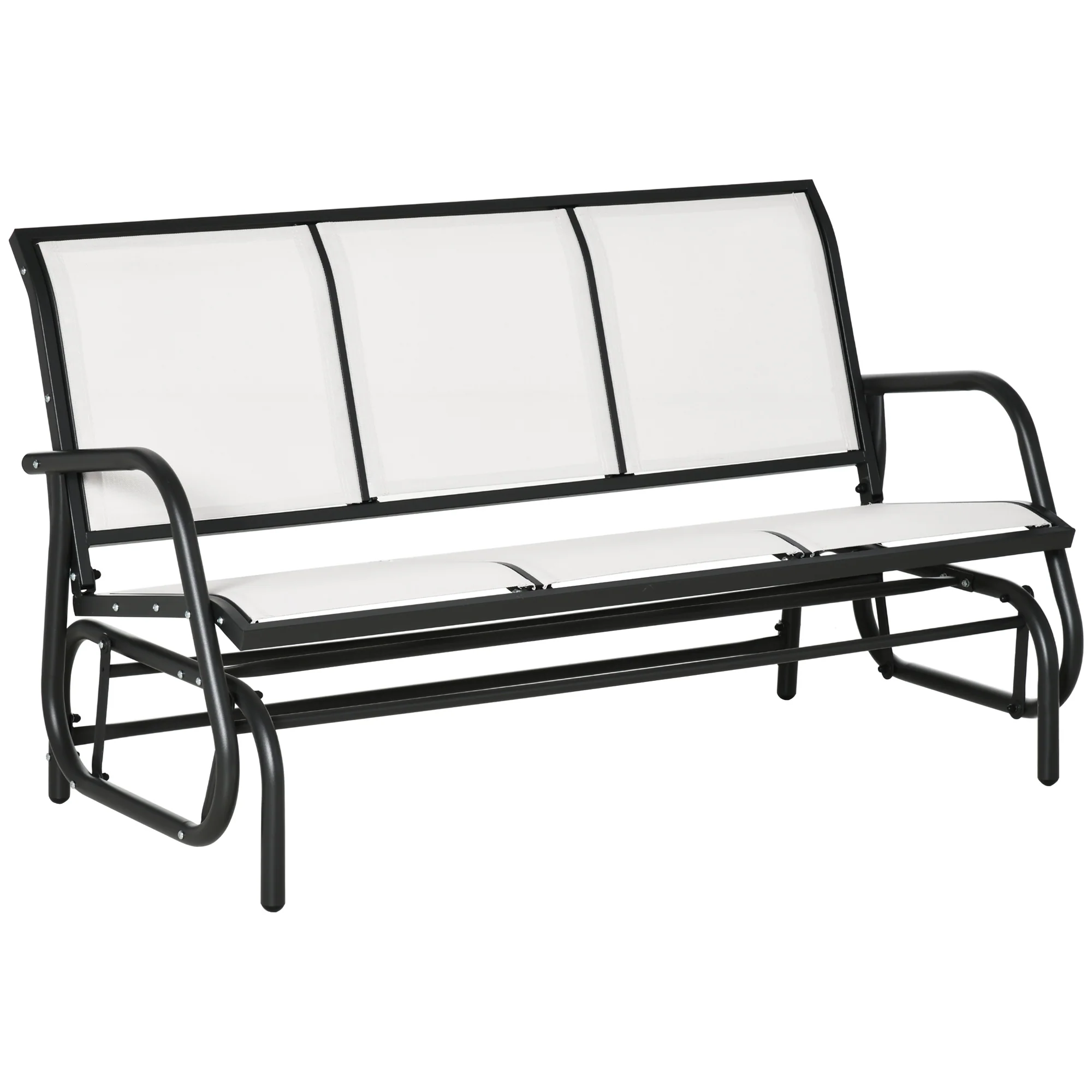 3-Seater Outdoor Glider Swing with Breathable Mesh, Metal Frame, Cream White - Image 13
