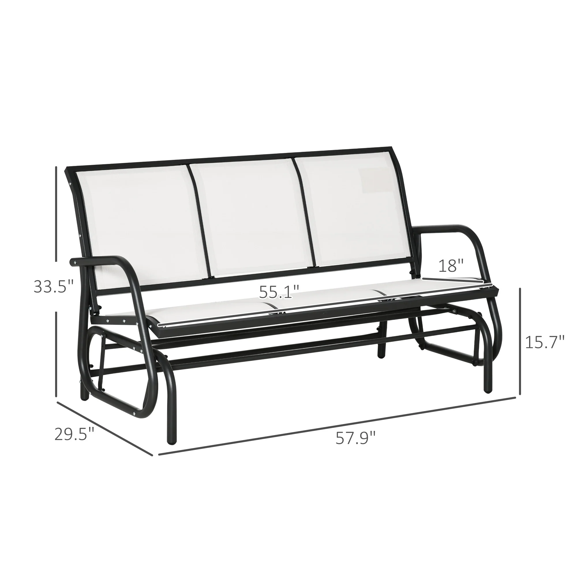 3-Seater Outdoor Glider Swing with Breathable Mesh, Metal Frame, Cream White - Image 5