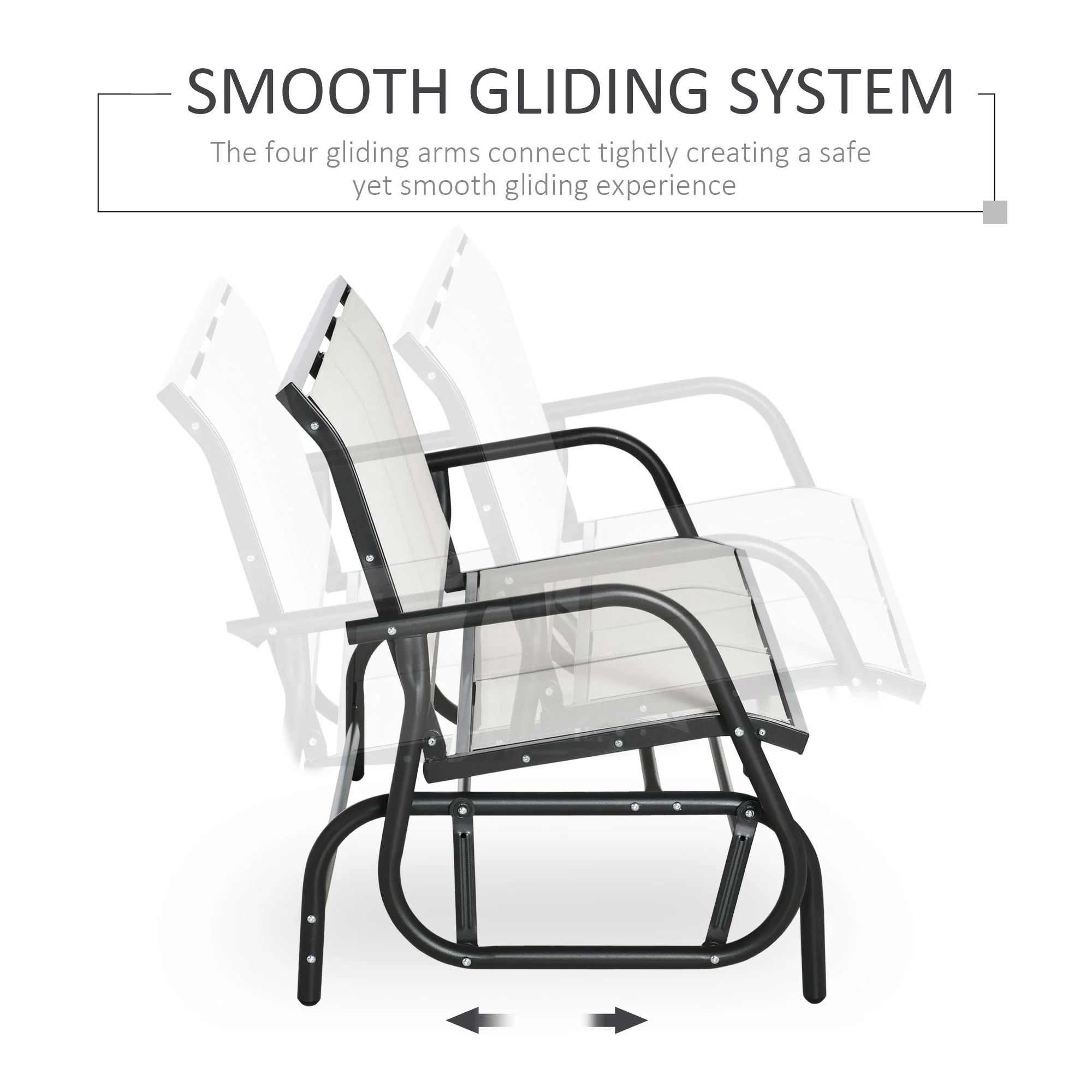 3-Seater Outdoor Glider Swing with Breathable Mesh, Metal Frame, Cream White - Image 6
