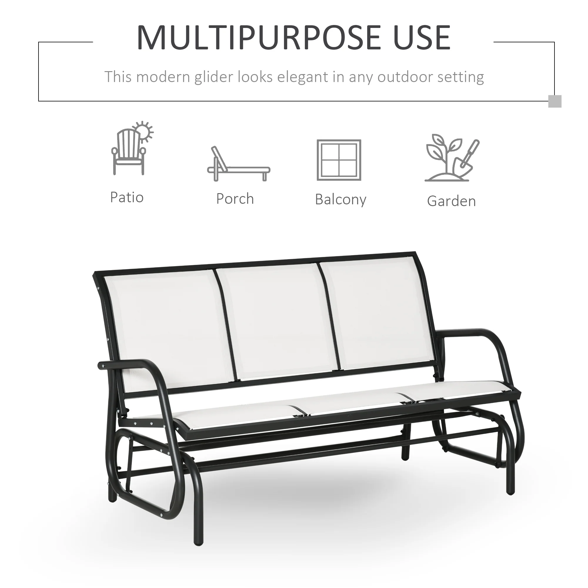 3-Seater Outdoor Glider Swing with Breathable Mesh, Metal Frame, Cream White - Image 7