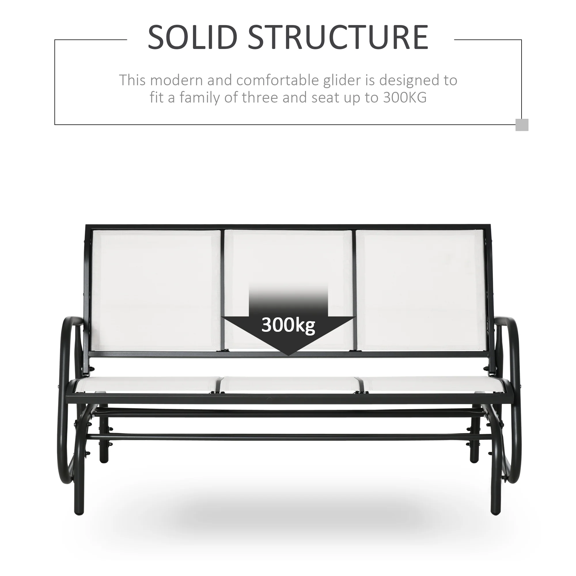 3-Seater Outdoor Glider Swing with Breathable Mesh, Metal Frame, Cream White - Image 8
