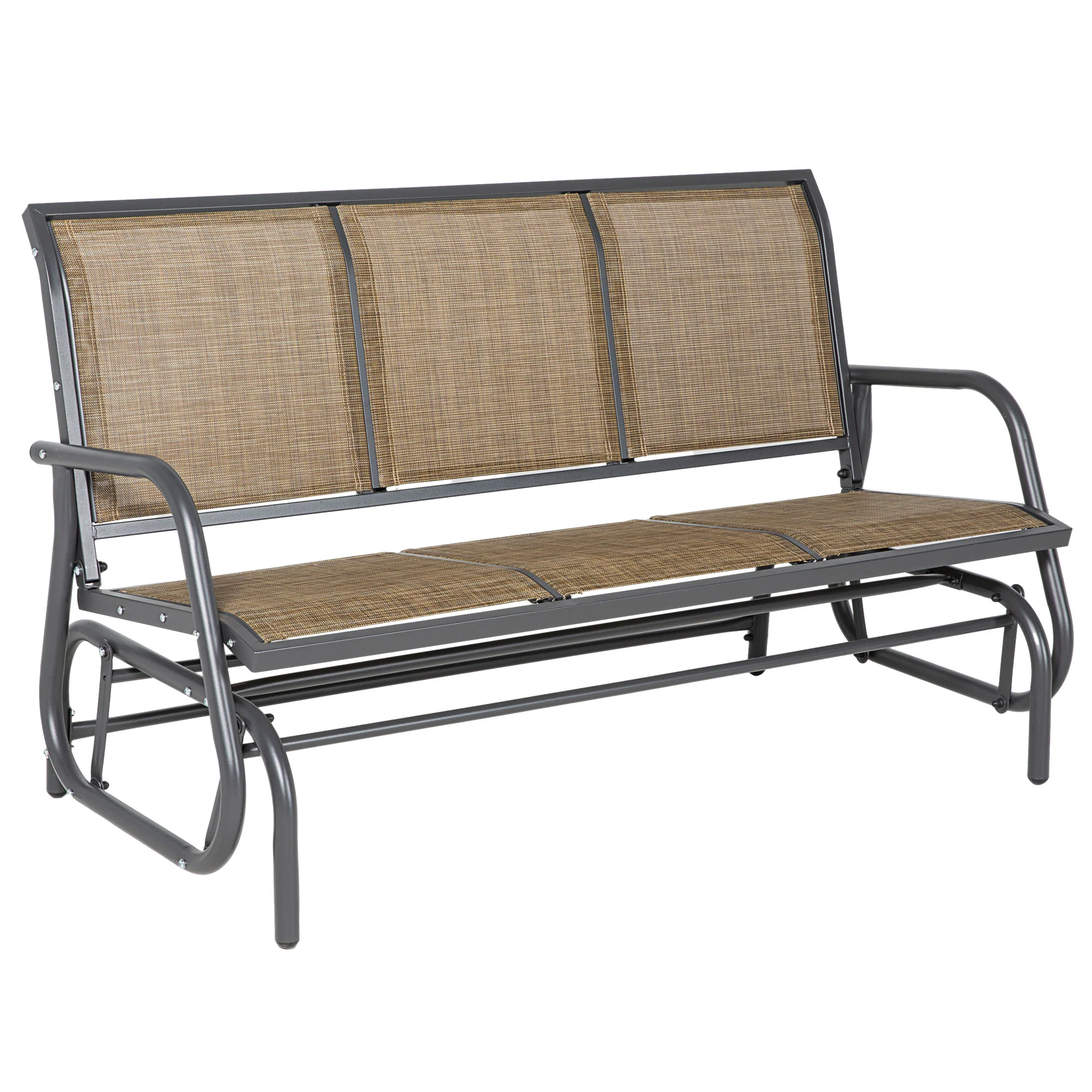 3-Seat Porch Glider Swing with Breathable Mesh & Metal Frame, Brown - Image 12