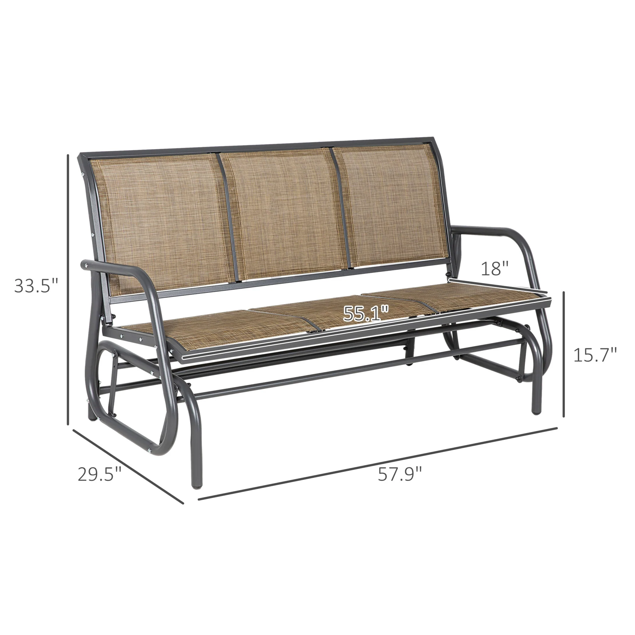 3-Seat Porch Glider Swing with Breathable Mesh & Metal Frame, Brown - Image 5