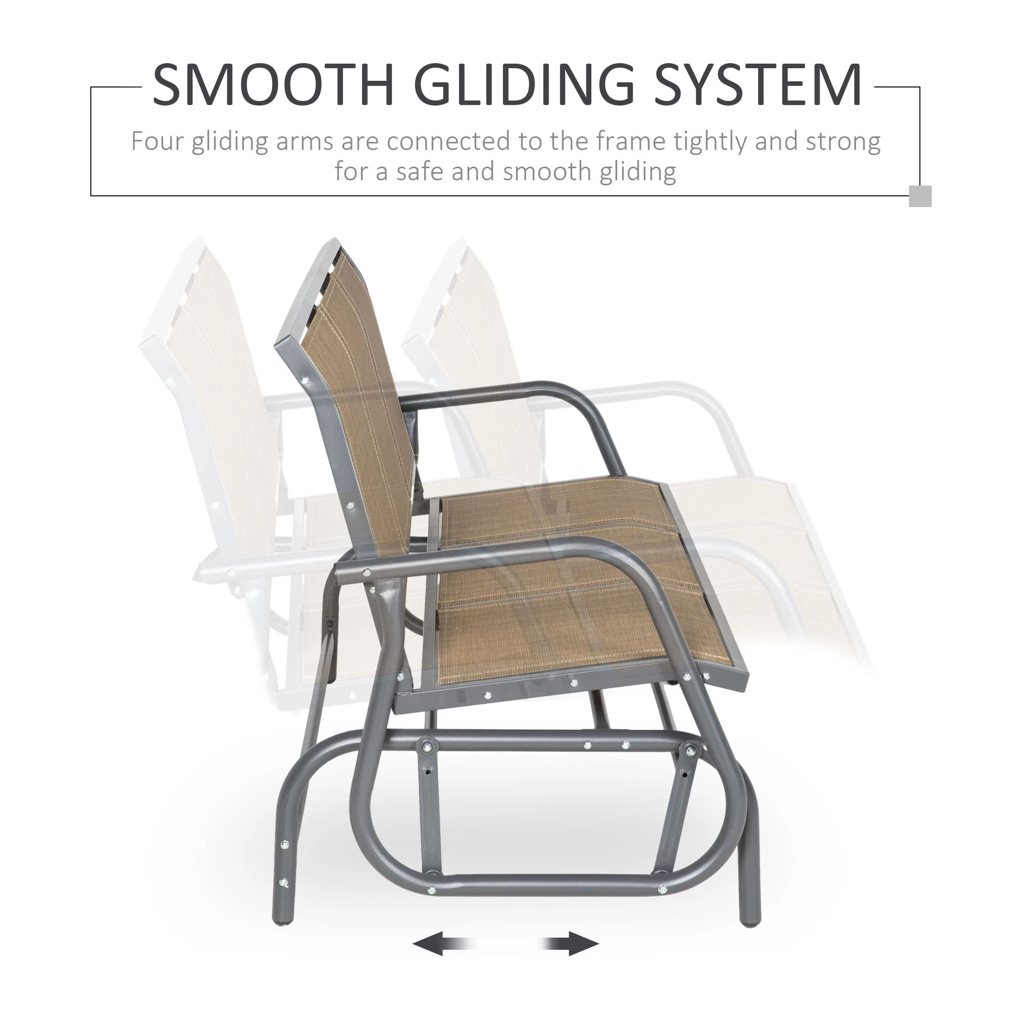 3-Seat Porch Glider Swing with Breathable Mesh & Metal Frame, Brown - Image 6